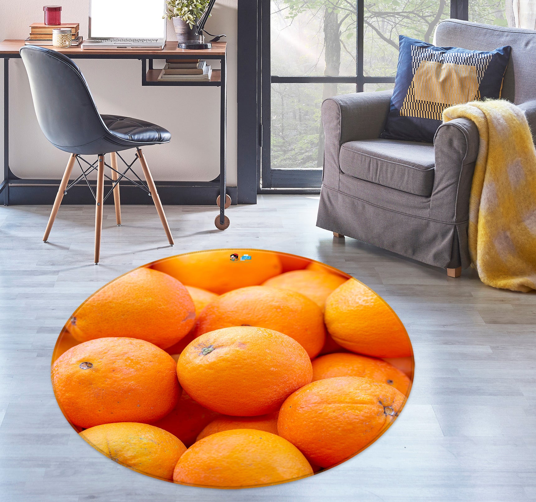 3D Fresh Fruit Orange 7554 Assaf Frank Rug Round Non Slip Rug Mat