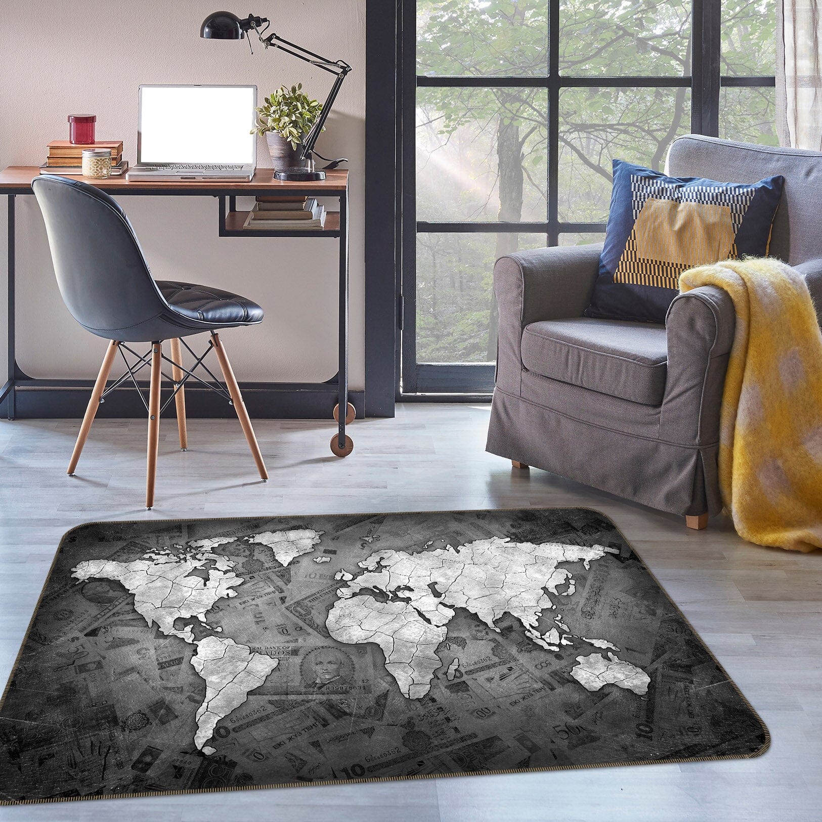 3D Grey Ocean 2009 World Map Non Slip Rug Mat Mat AJ Creativity Home 
