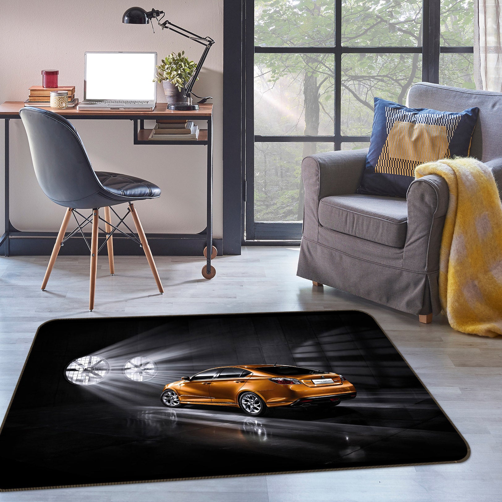 3D Yellow Car 38216 Vehicle Non Slip Rug Mat