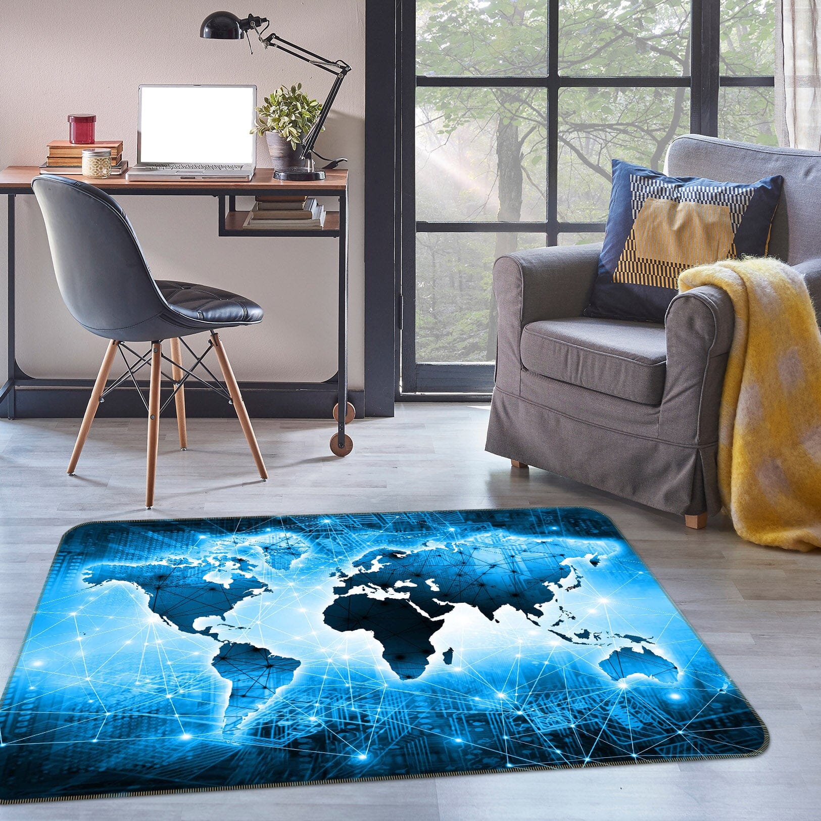 3D Blue World 251 World Map Non Slip Rug Mat Mat AJ Creativity Home 