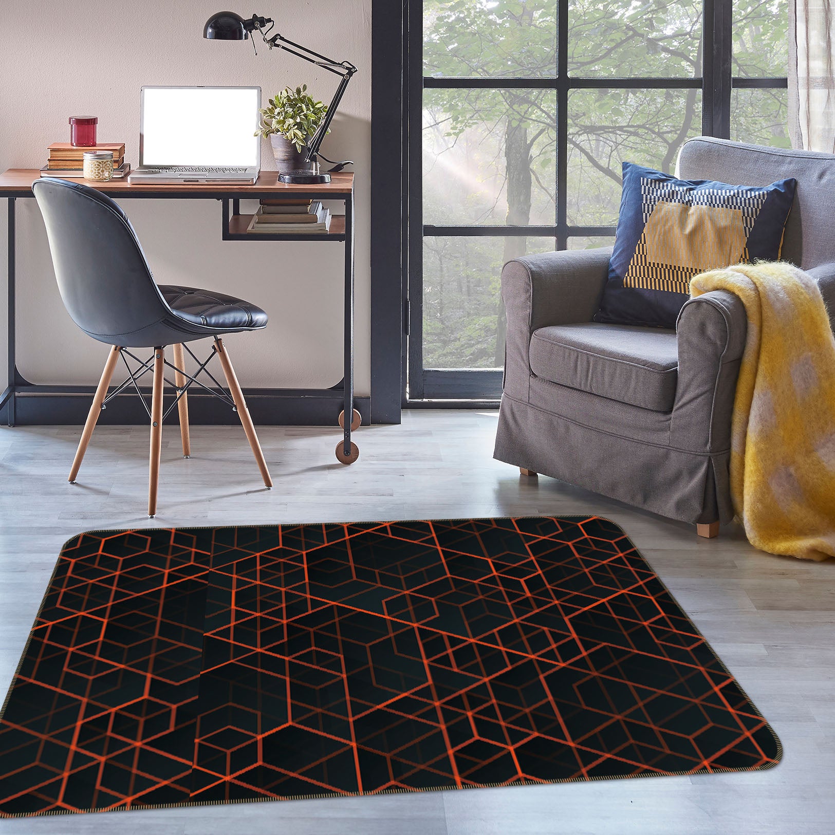 3D Cube Lines 35065 Non Slip Rug Mat