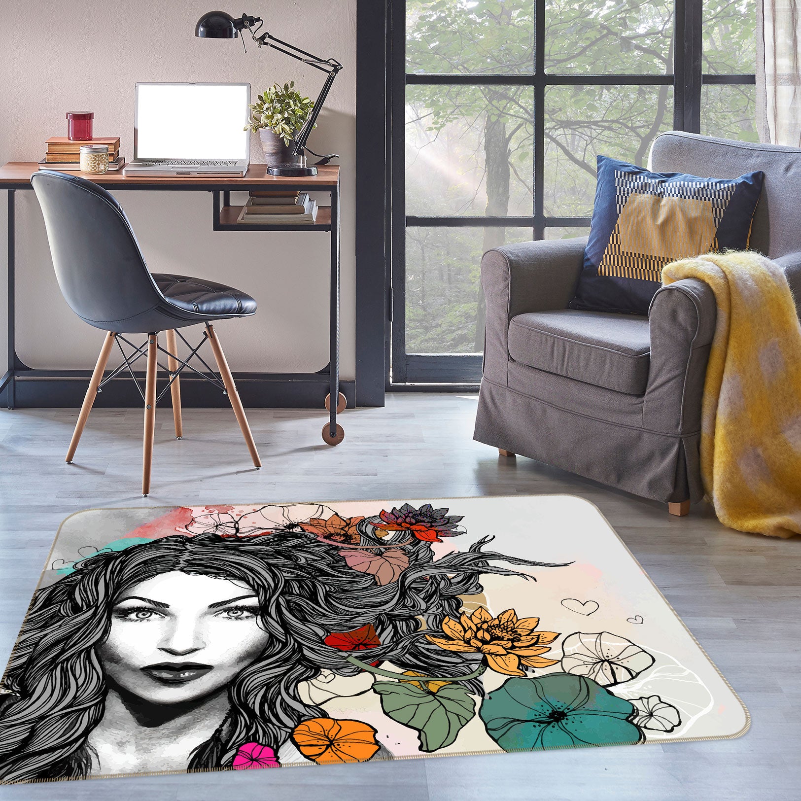 3D Lotus Girl 77118 Non Slip Rug Mat