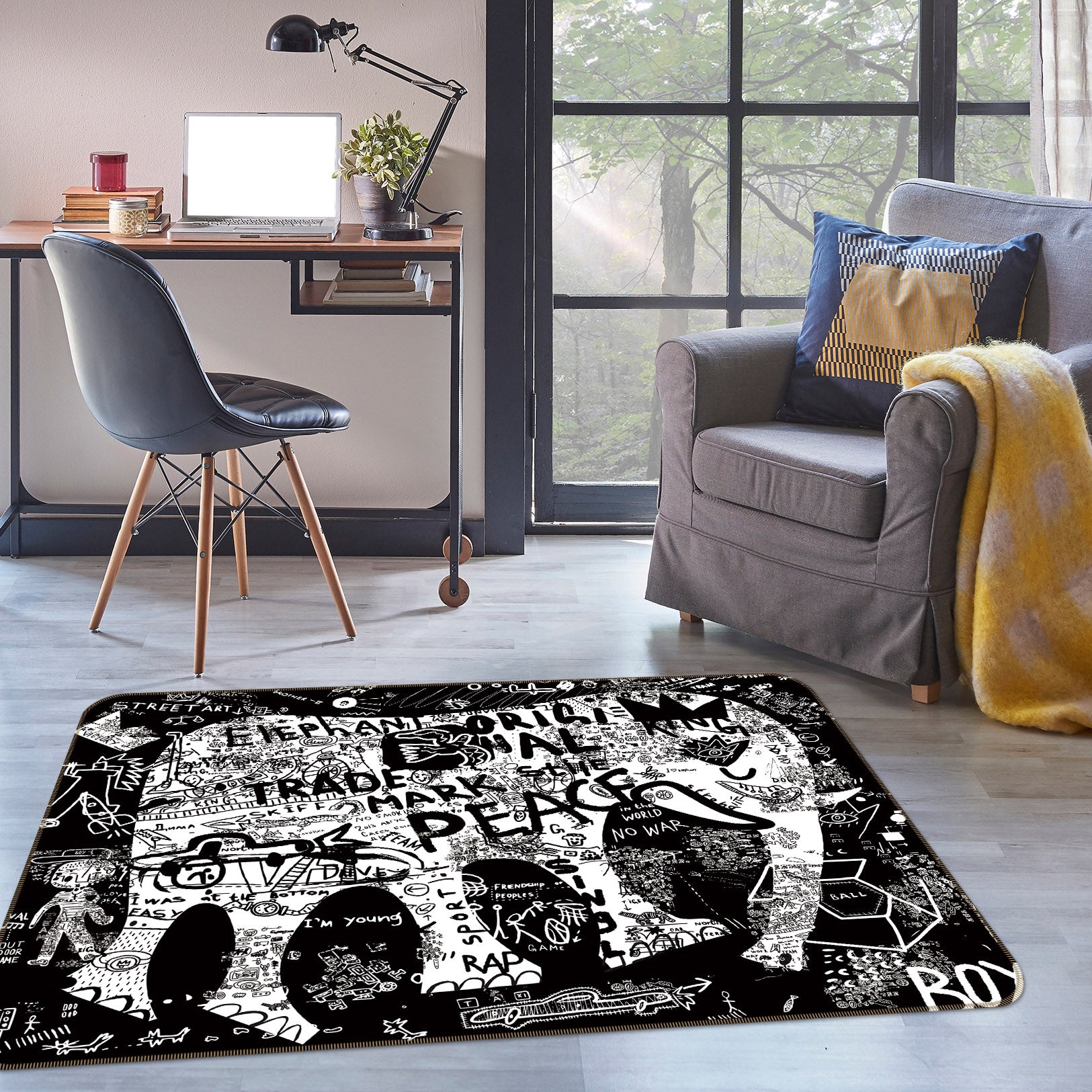 3D Elephant Letter 35013 Non Slip Rug Mat