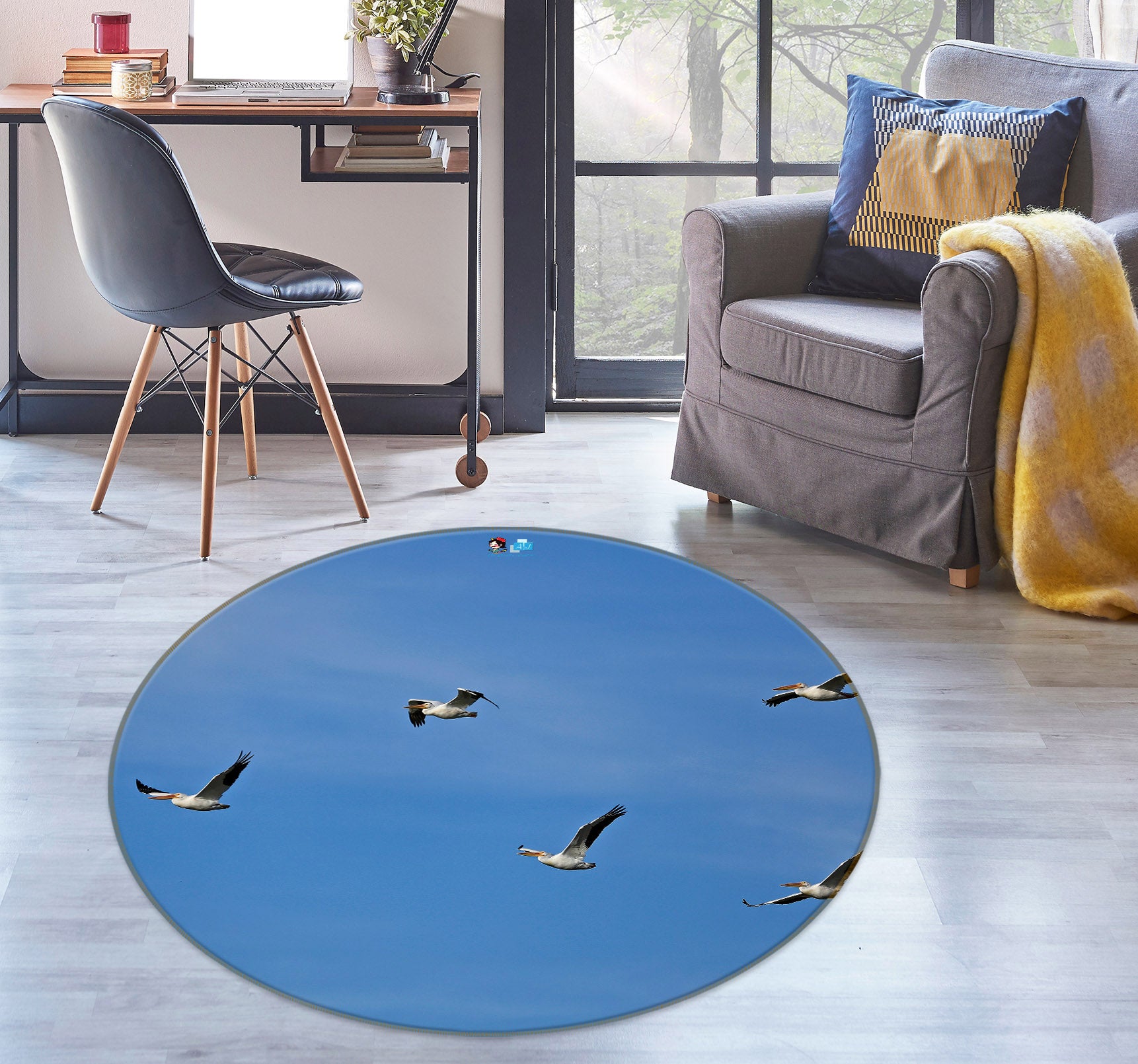 3D Seagull 11197 Kathy Barefield Rug Round Non Slip Rug Mat