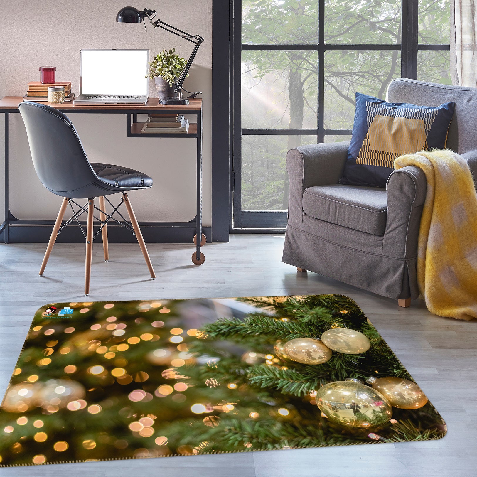 3D Tree White Ball 55023 Christmas Non Slip Rug Mat Xmas