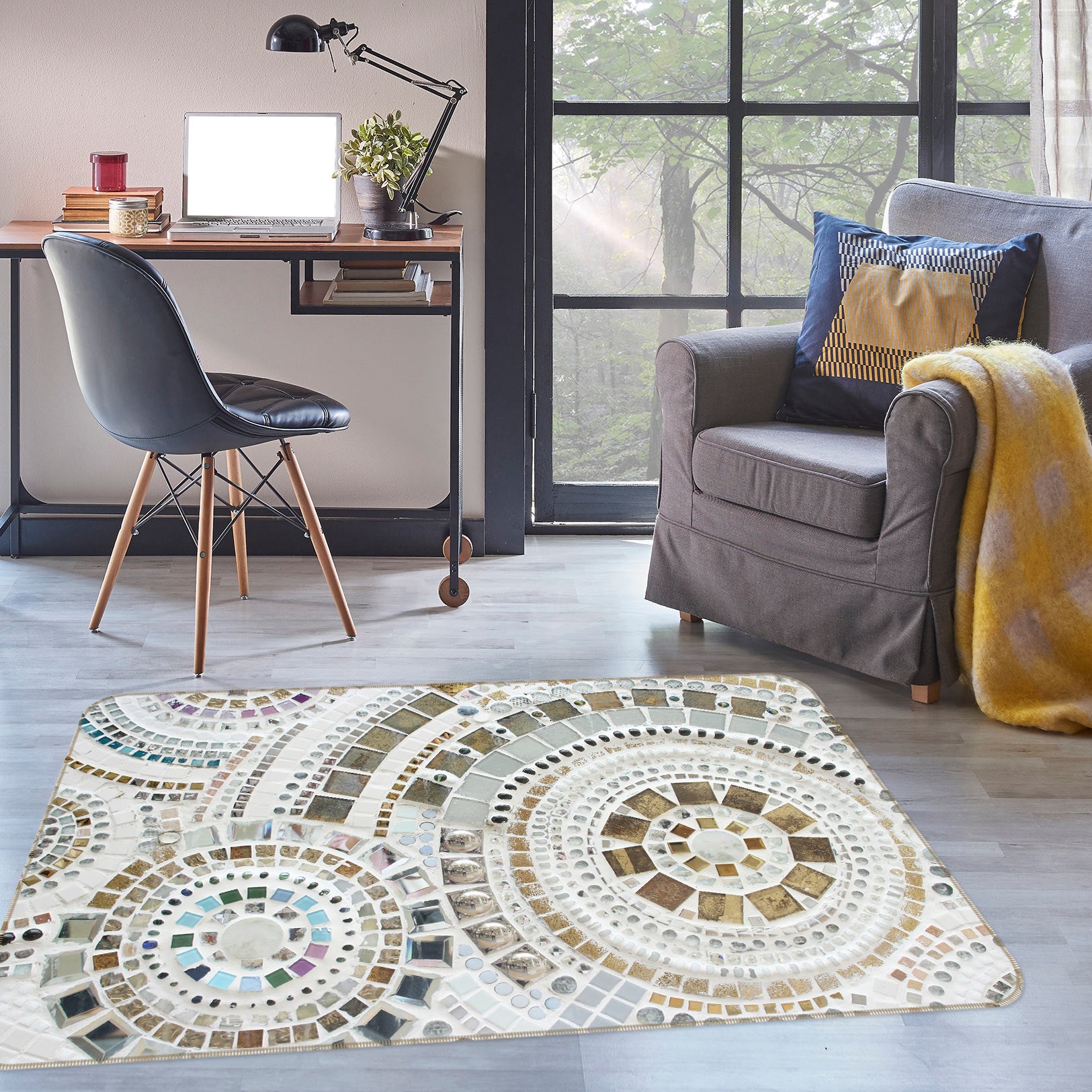 3D Block Circle Pattern 33025 Non Slip Rug Mat