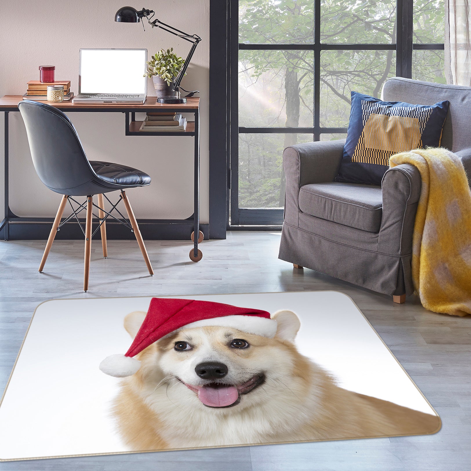 3D Christmas Hat Dog 37062 Non Slip Rug Mat