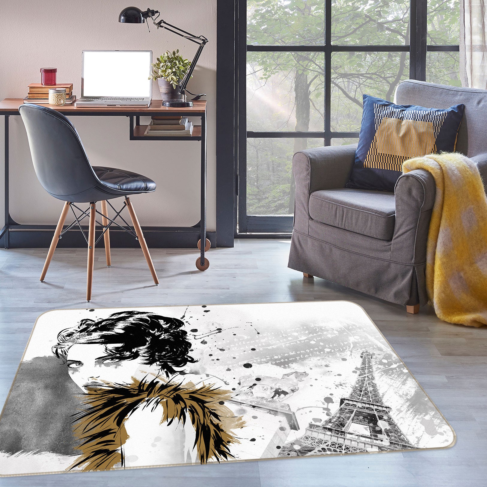 3D Eiffel Tower Girl 77116 Non Slip Rug Mat