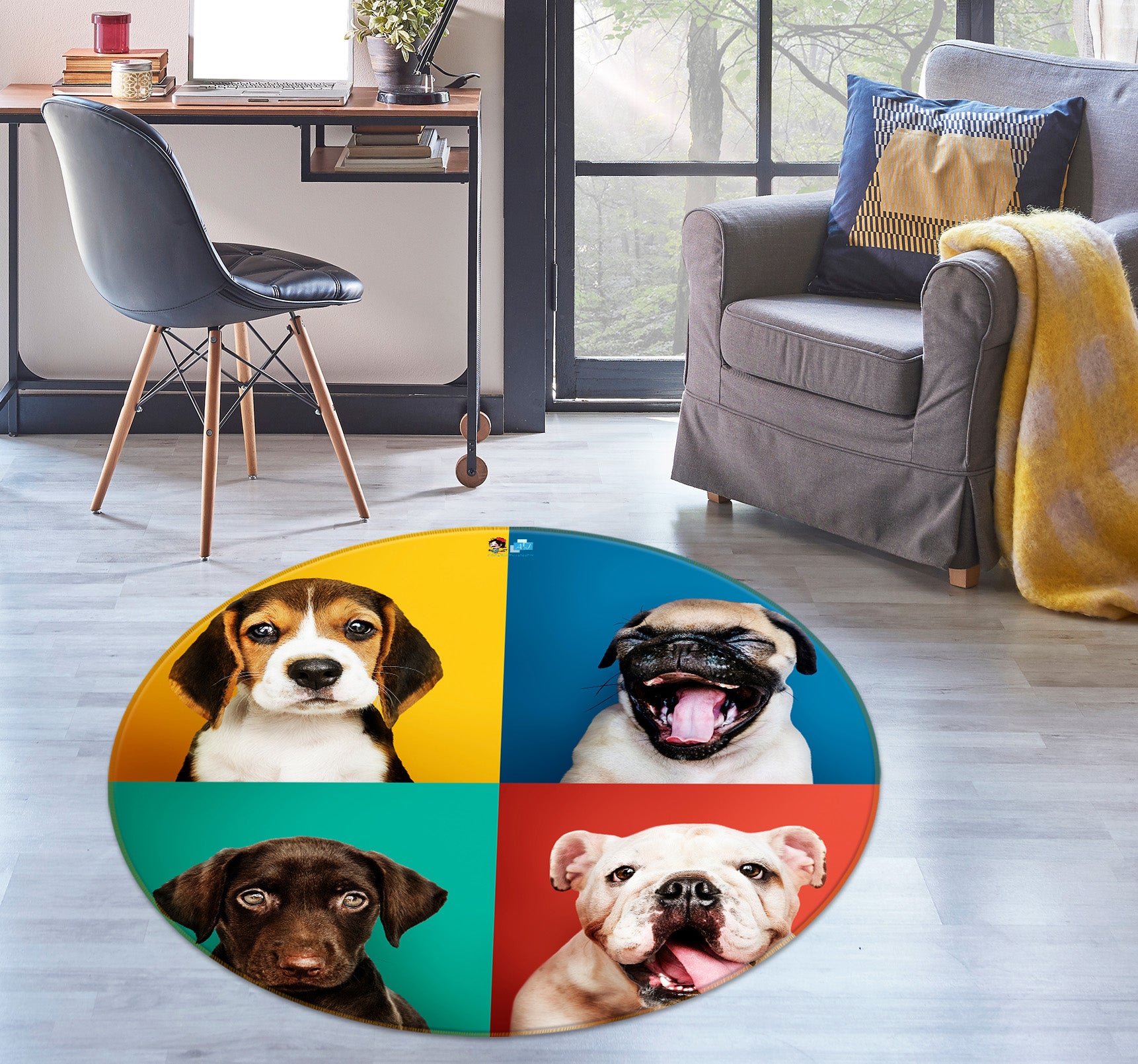 3D Dog 74292 Round Non Slip Rug Mat