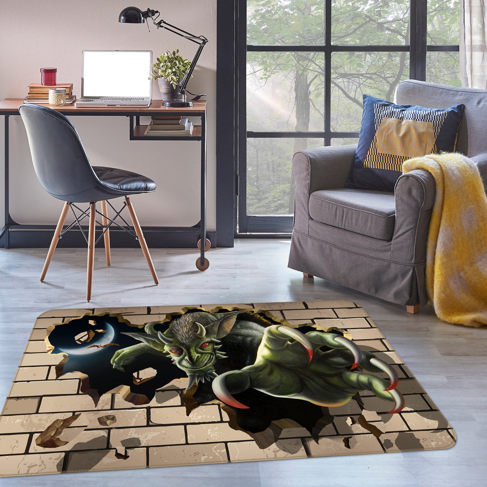 3D Monster Brick Wall 35158 Non Slip Rug Mat