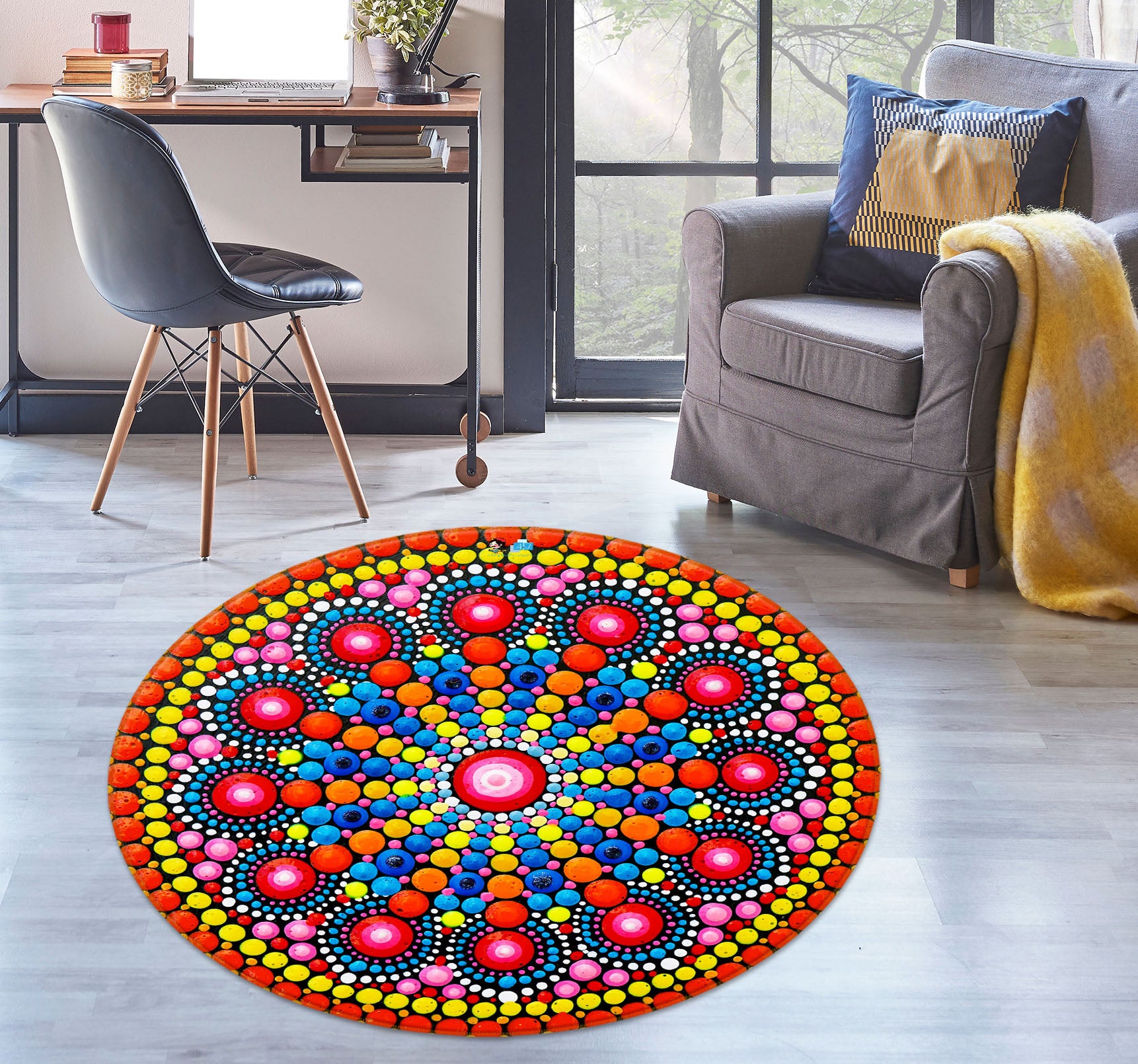 3D Color Pattern 74267 Round Non Slip Rug Mat