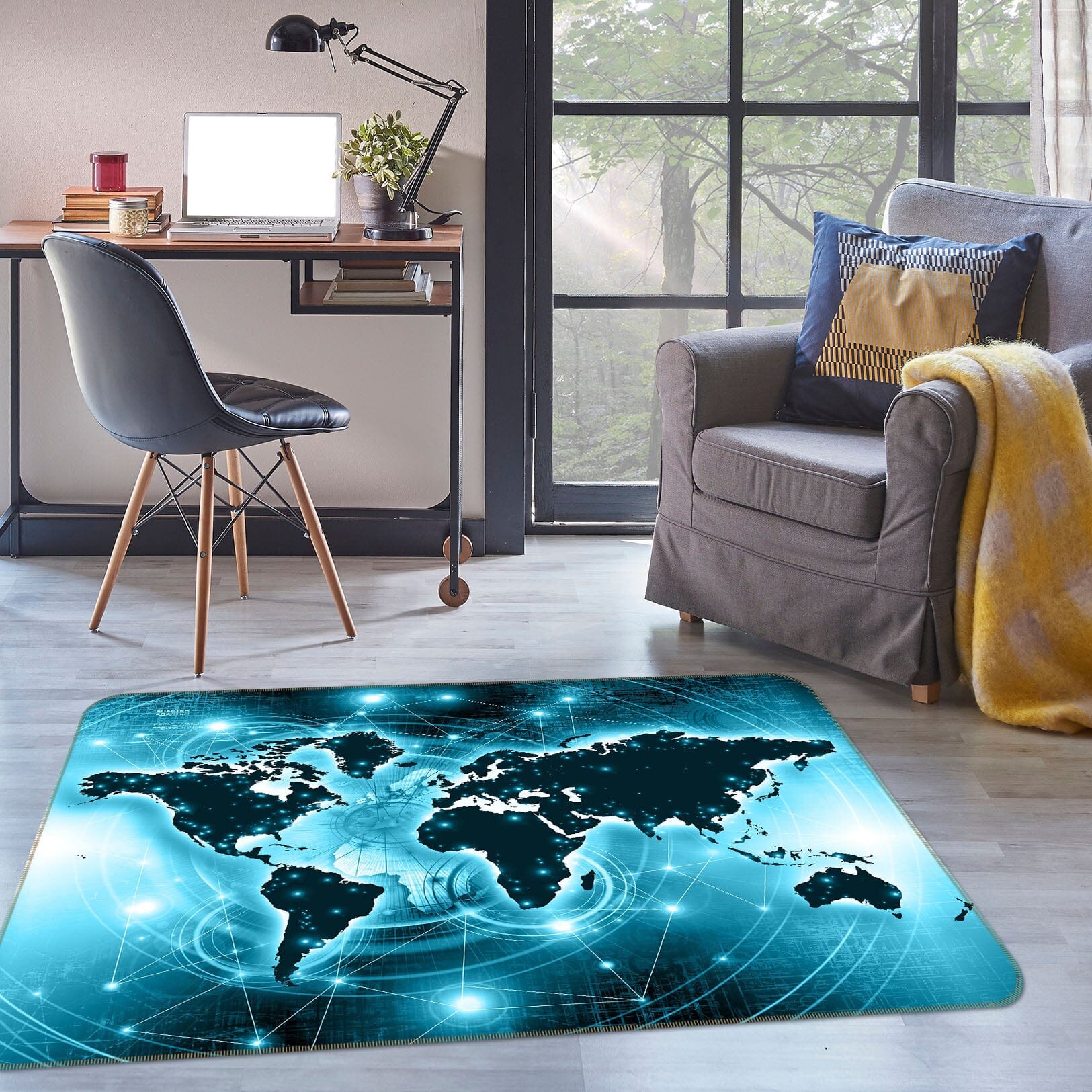 3D Black Stones 265 World Map Non Slip Rug Mat Mat AJ Creativity Home 