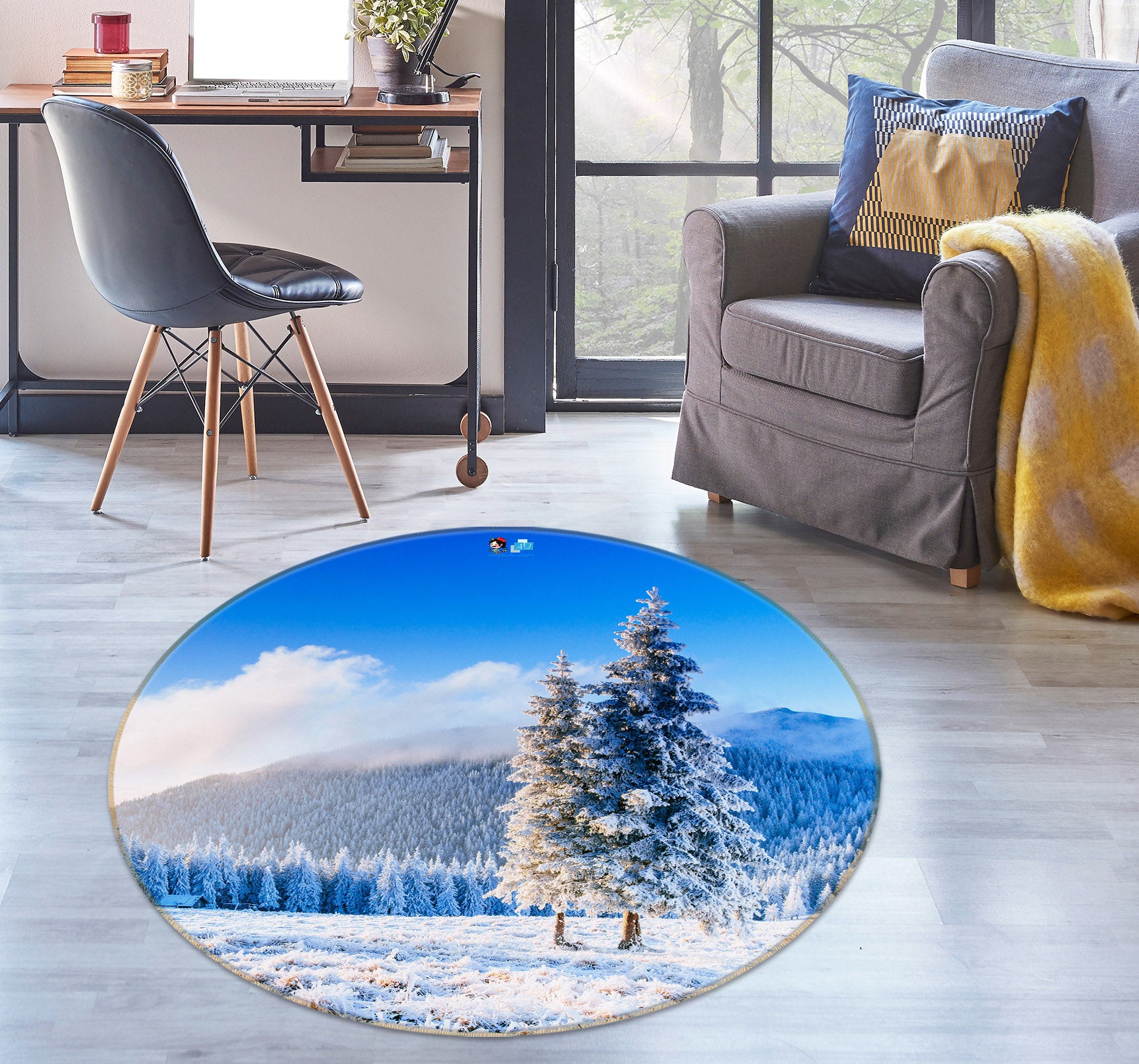 3D Snow Mountain 75087 Round Non Slip Rug Mat
