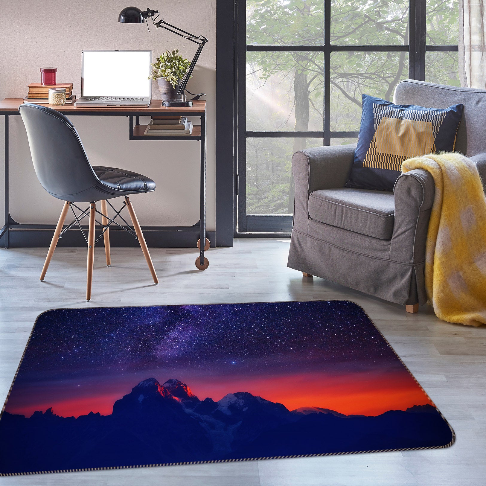 3D Mountains Starry Sky 34217 Non Slip Rug Mat