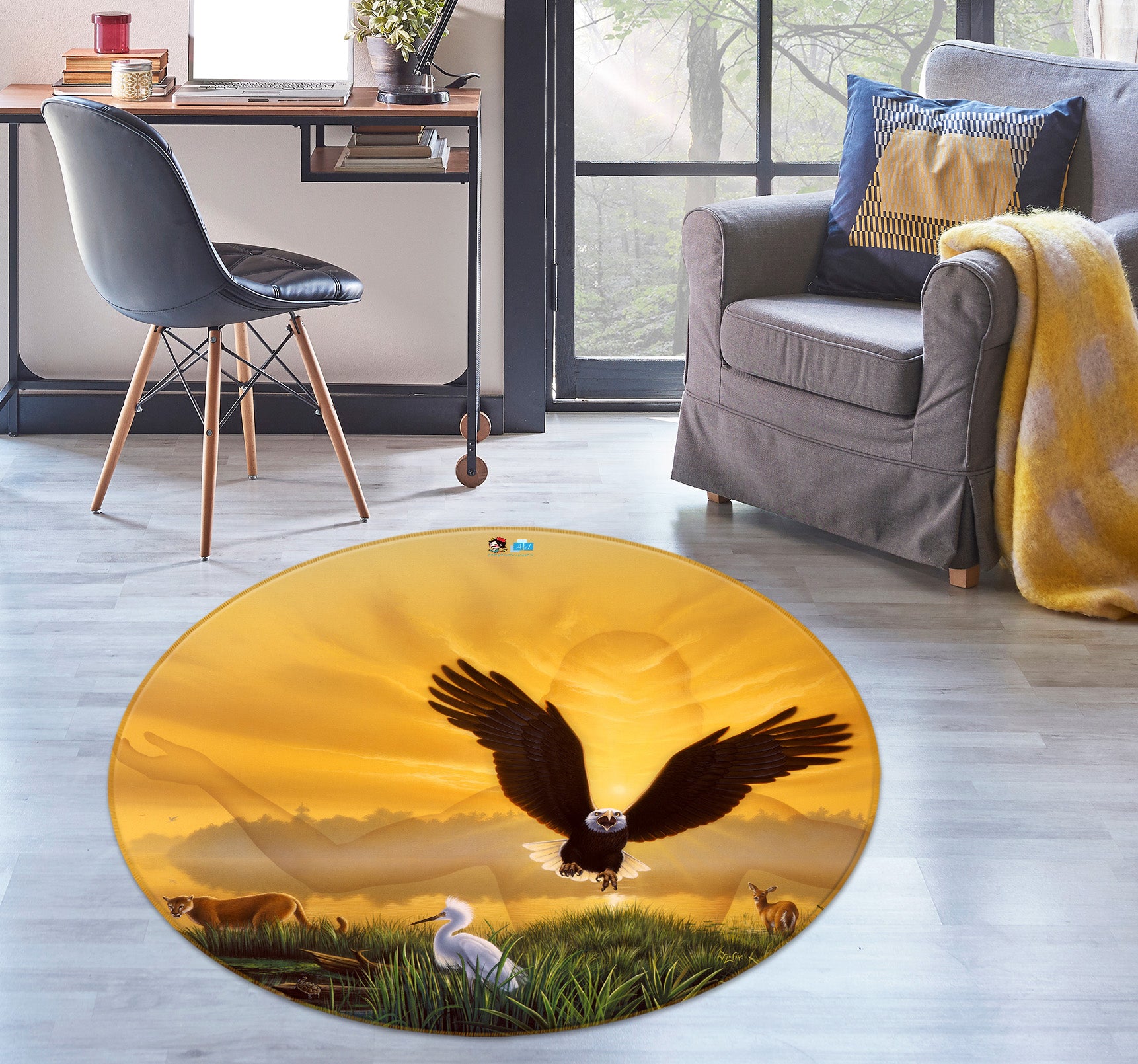 3D Flying Eagle 85149 Jerry LoFaro Rug Round Non Slip Rug Mat