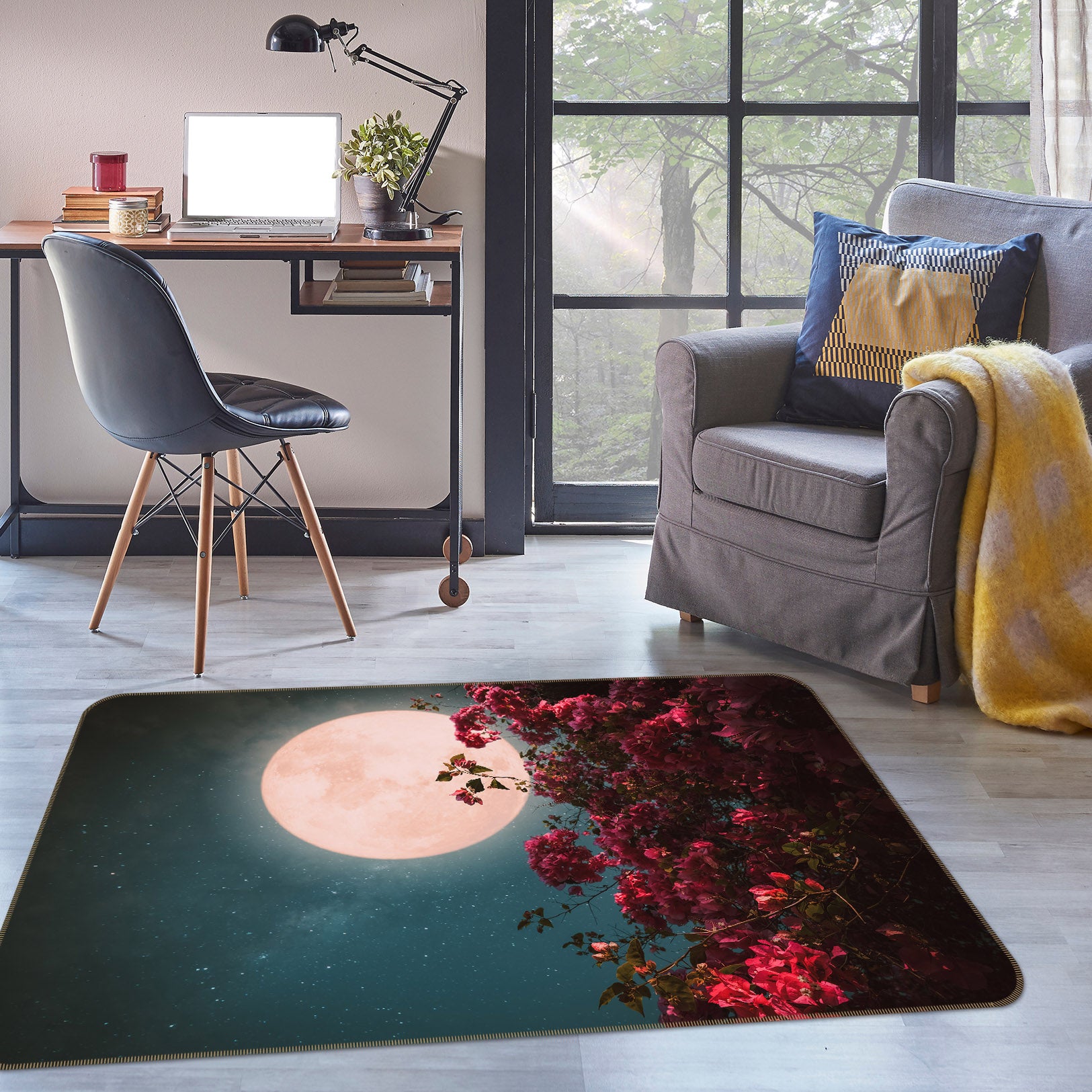 3D Moon Flower Bush 29169 Non Slip Rug Mat
