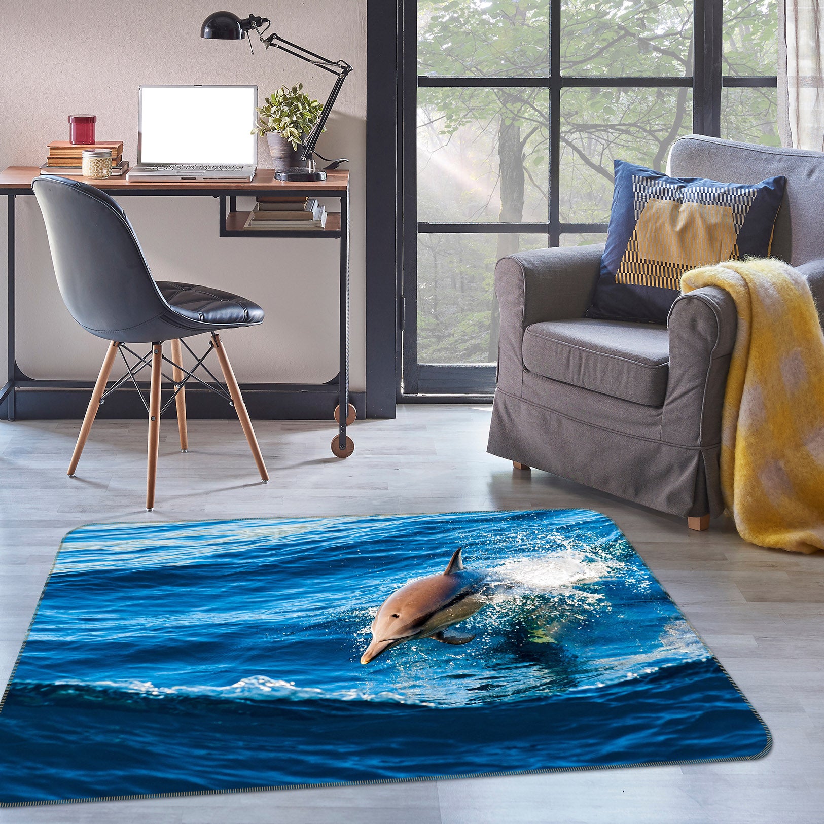 3D Dolphin Jumping 65099 Non Slip Rug Mat