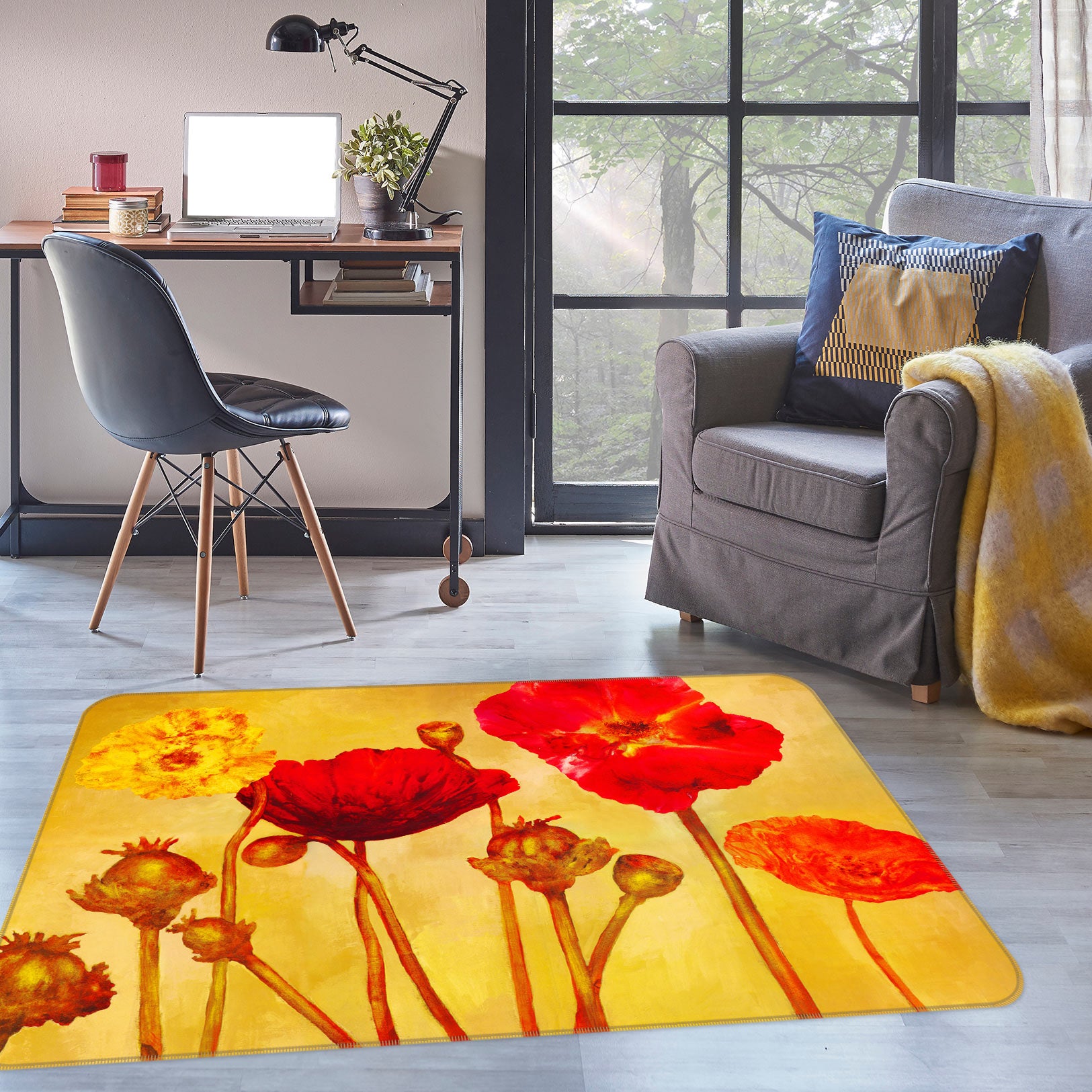 3D Orange Flowers 76001 Non Slip Rug Mat