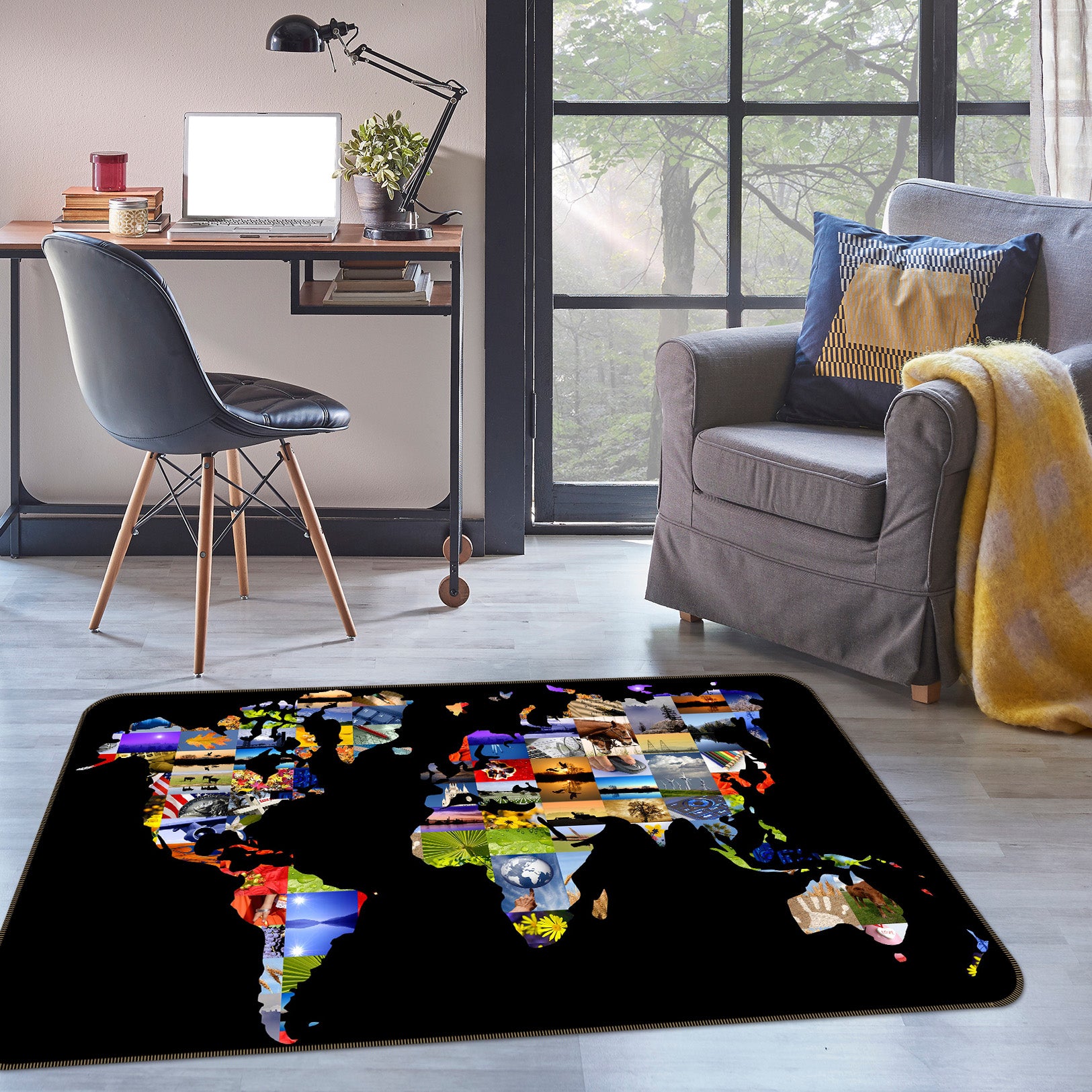 3D Color Painting 208 World Map Non Slip Rug Mat