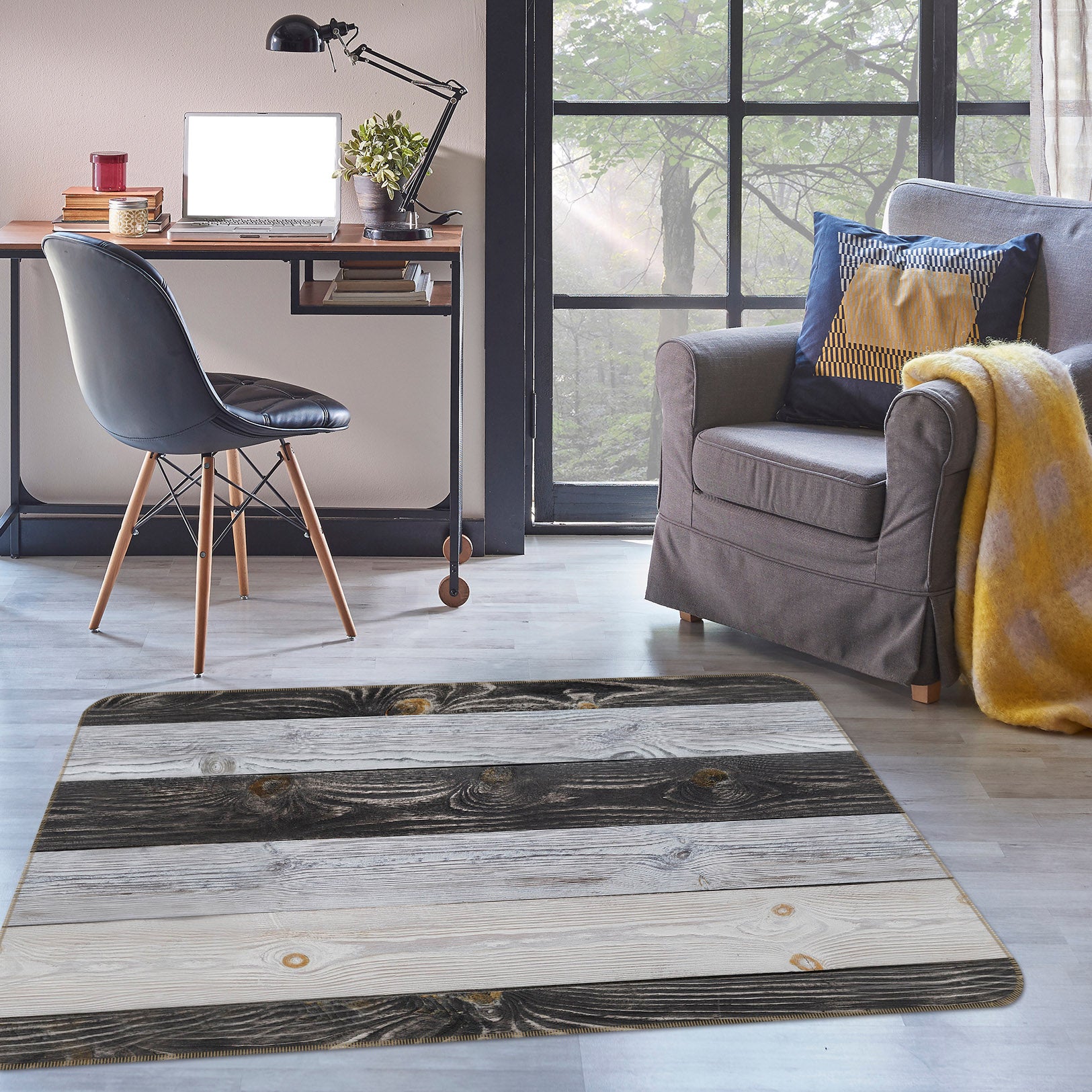 3D Black White Planks 31027 Non Slip Rug Mat