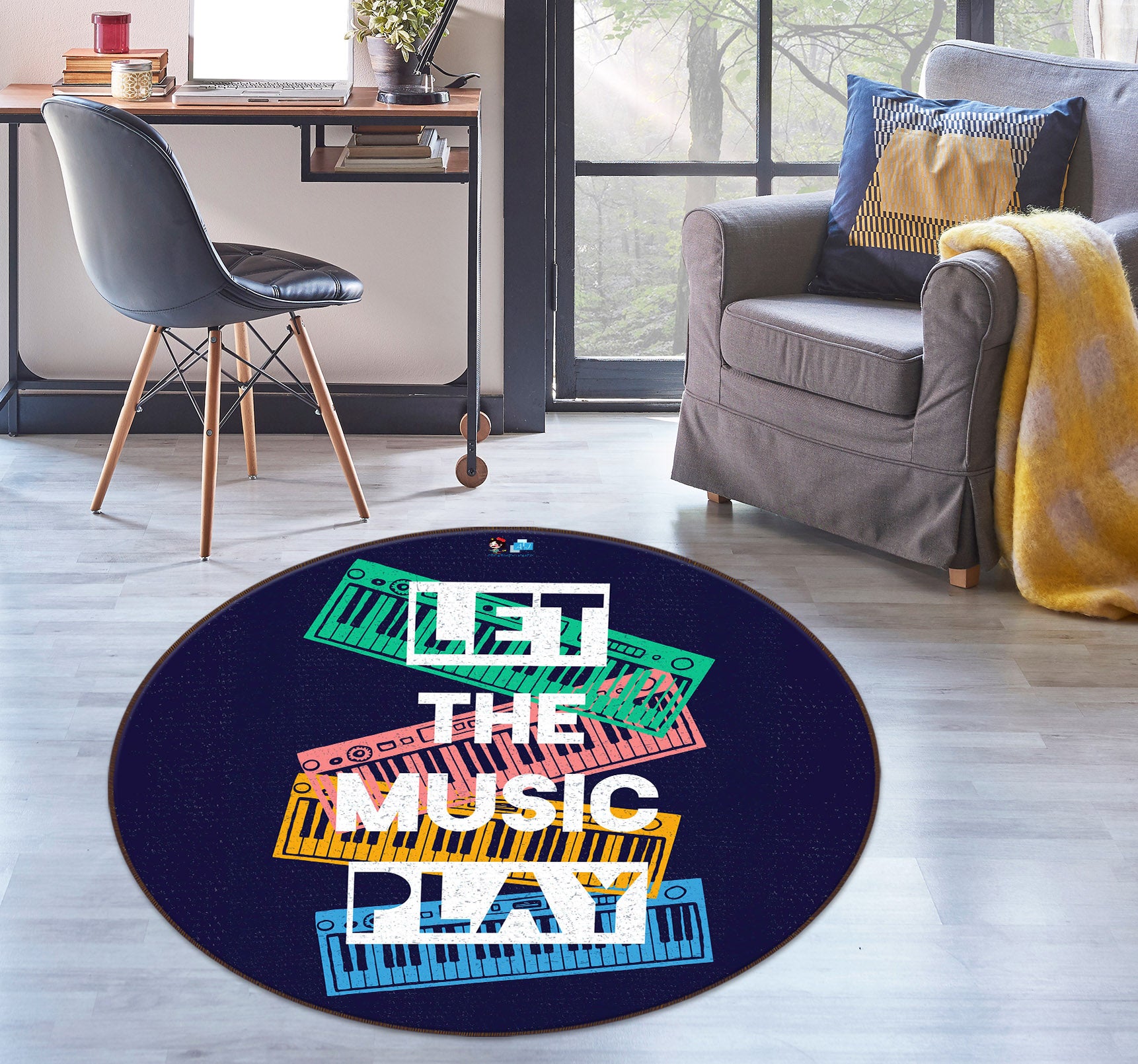 3D Colorful Piano Letters 75042 Round Non Slip Rug Mat
