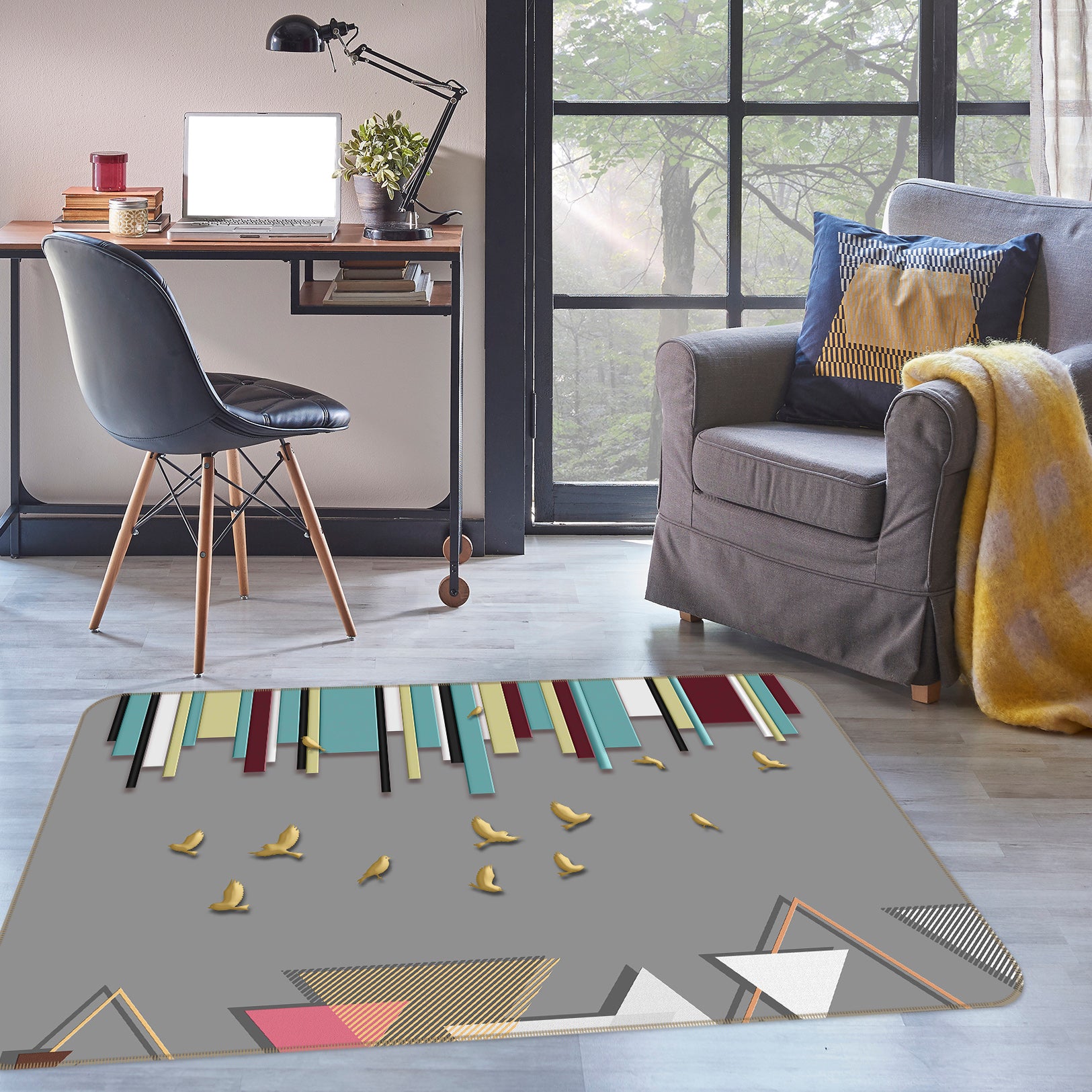 3D Triangle Golden Bird 77072 Non Slip Rug Mat