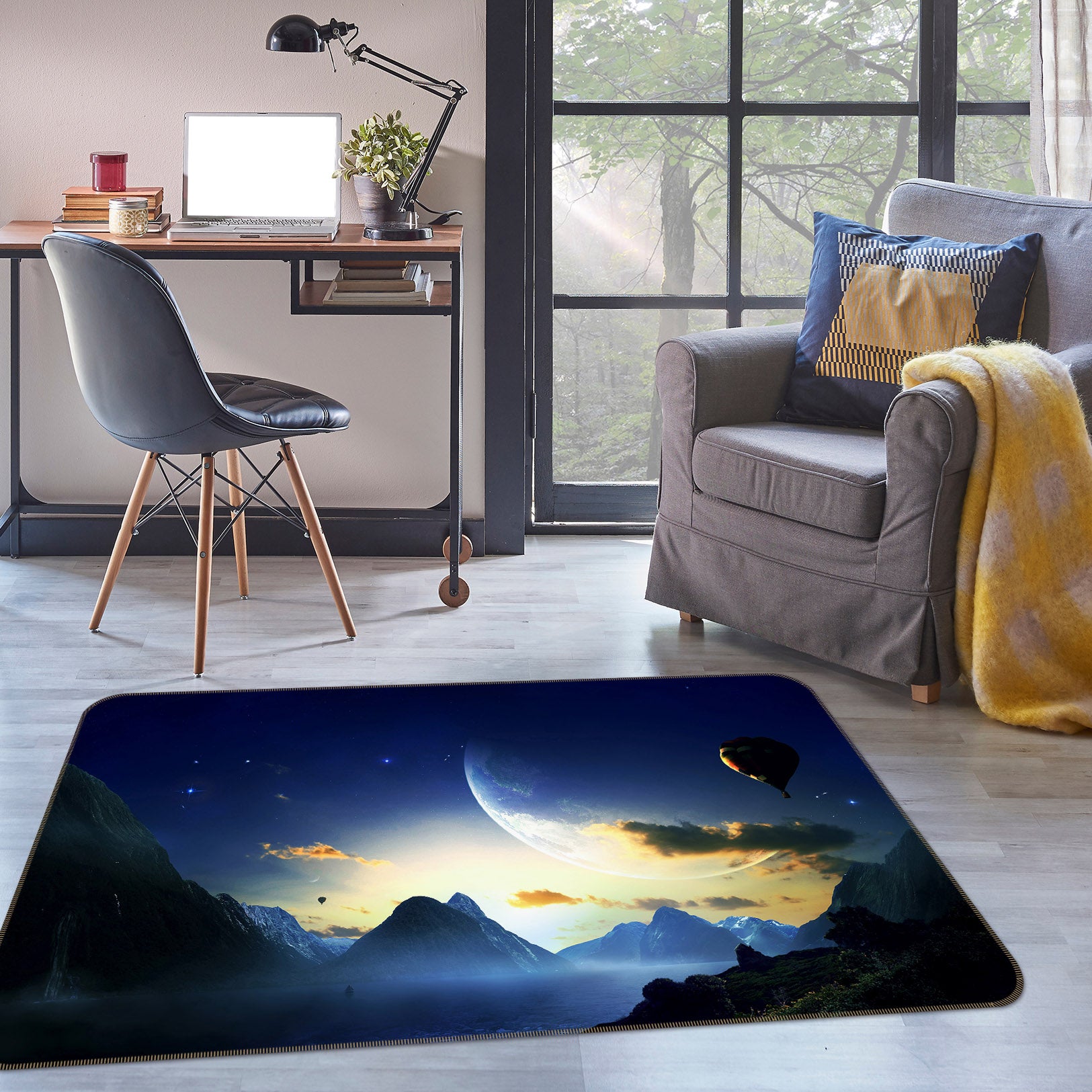 3D Mountains Clouds 31150 Non Slip Rug Mat