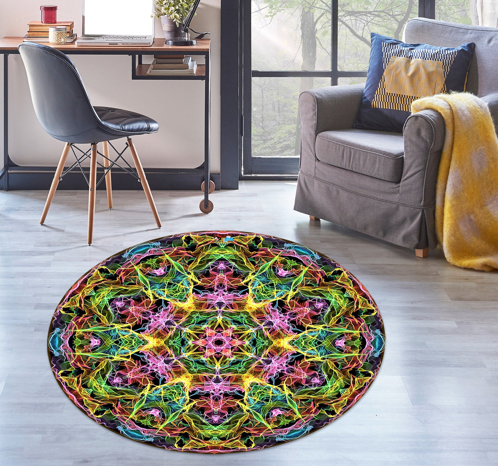 3D Color Pattern Totem 74277 Round Non Slip Rug Mat