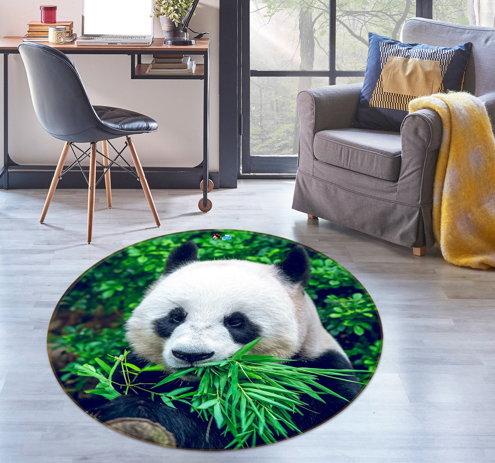 3D Panda Bamboo 75099 Round Non Slip Rug Mat
