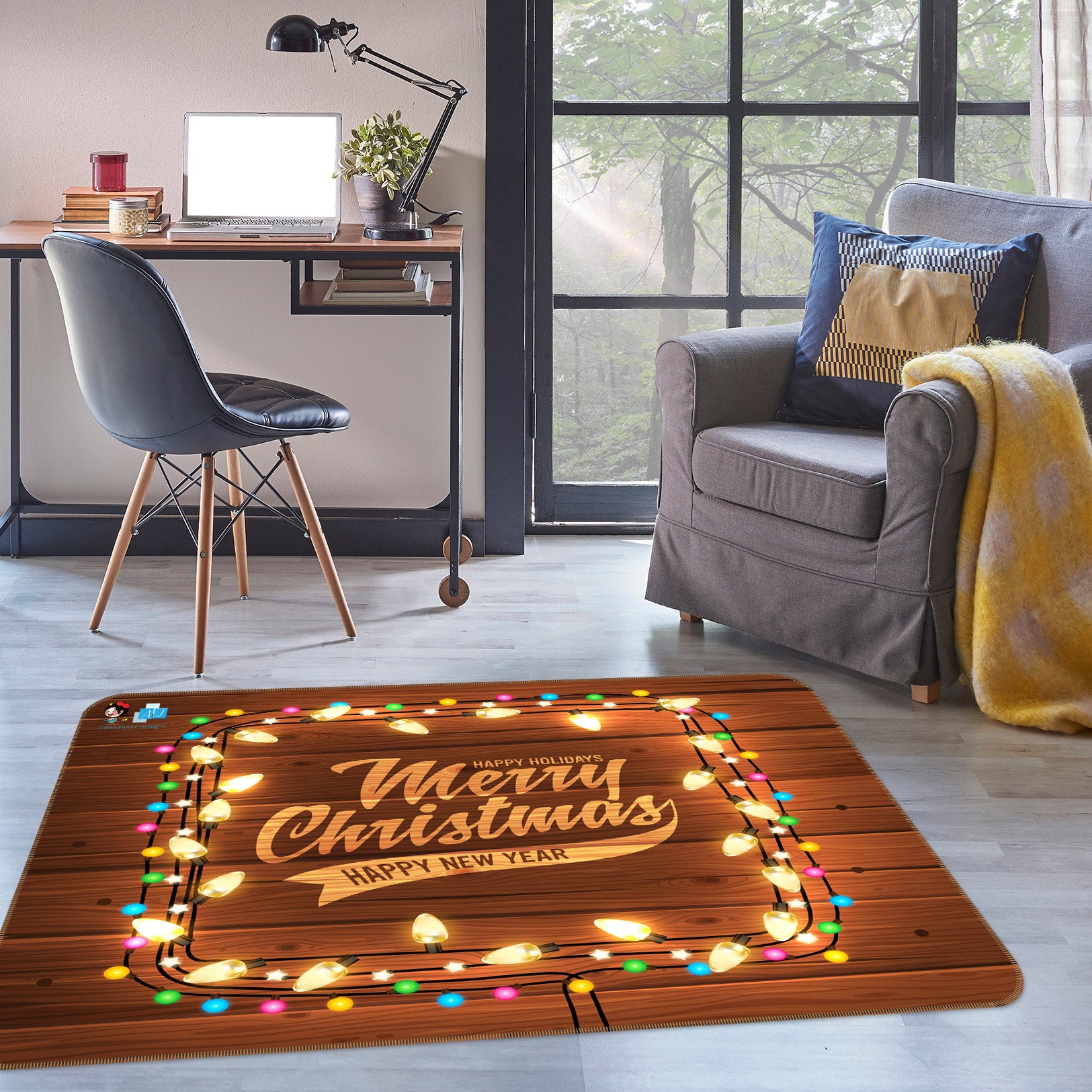 3D Light Sign 54225 Christmas Non Slip Rug Mat Xmas