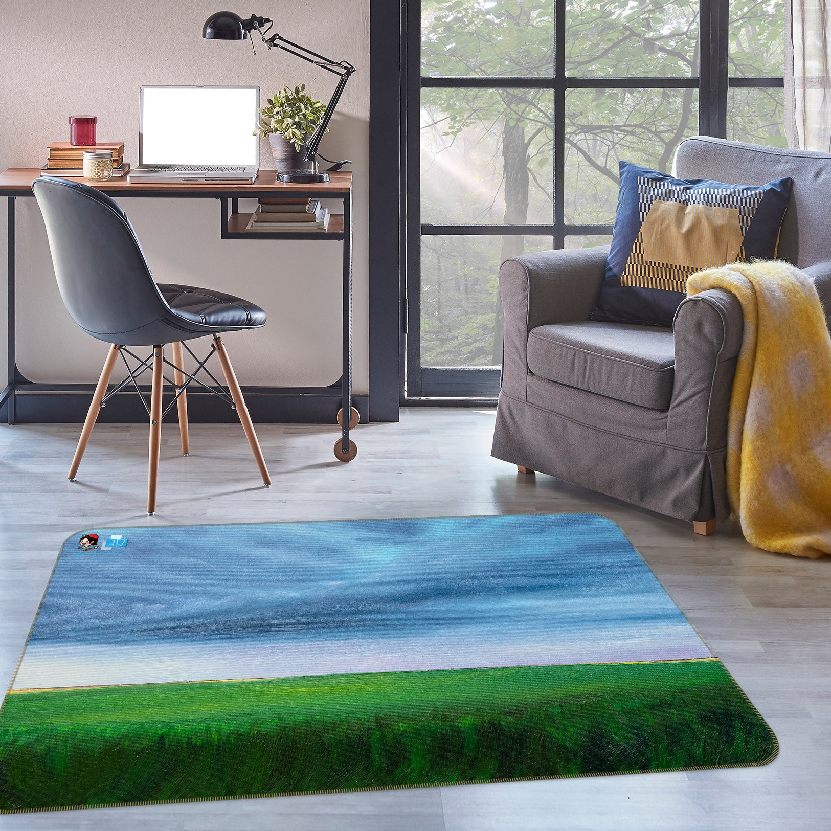 3D Grass Sky 18111 Marina Zotova Rug Non Slip Rug Mat