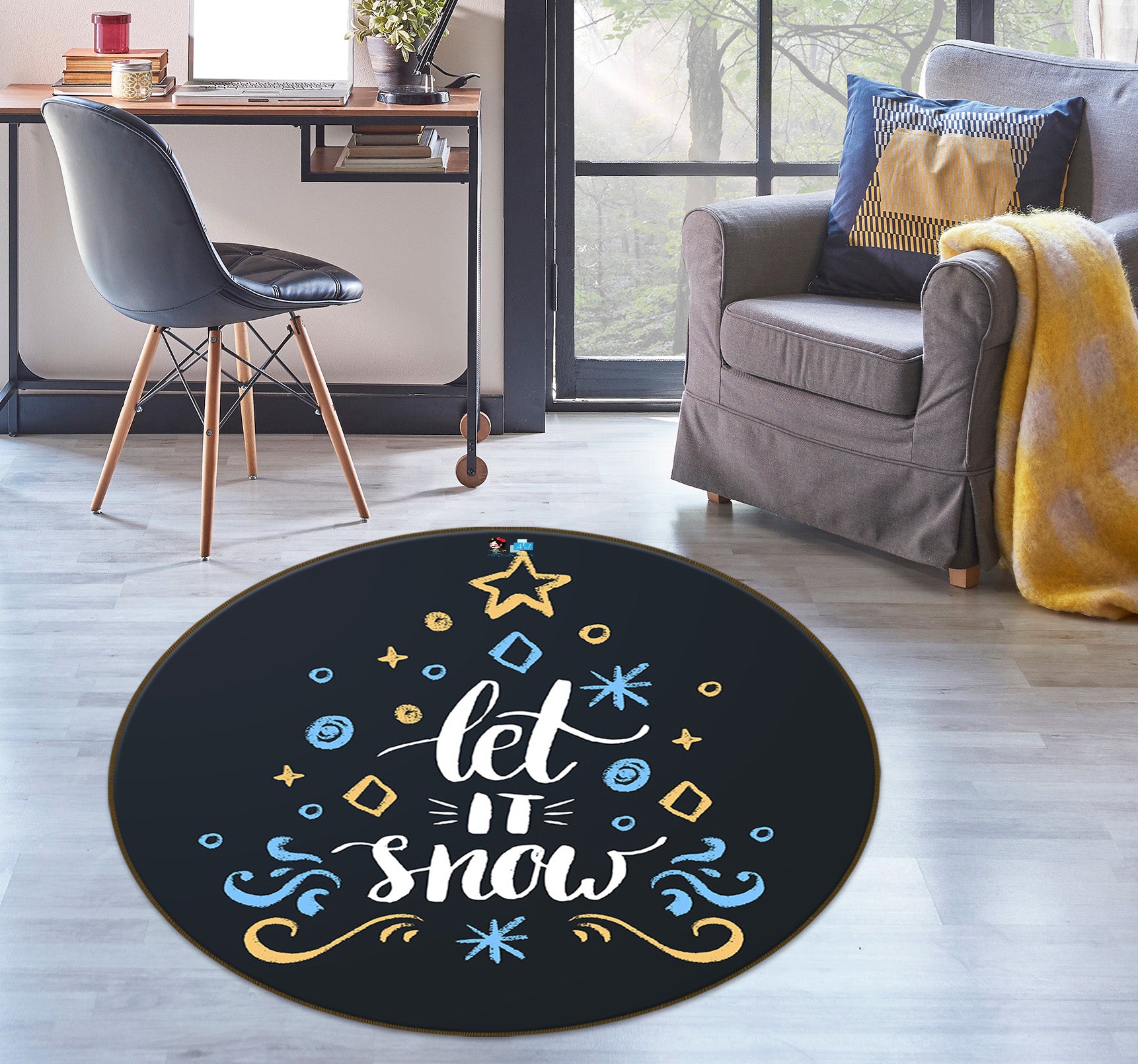 3D Color Letter Tree 75009 Round Non Slip Rug Mat