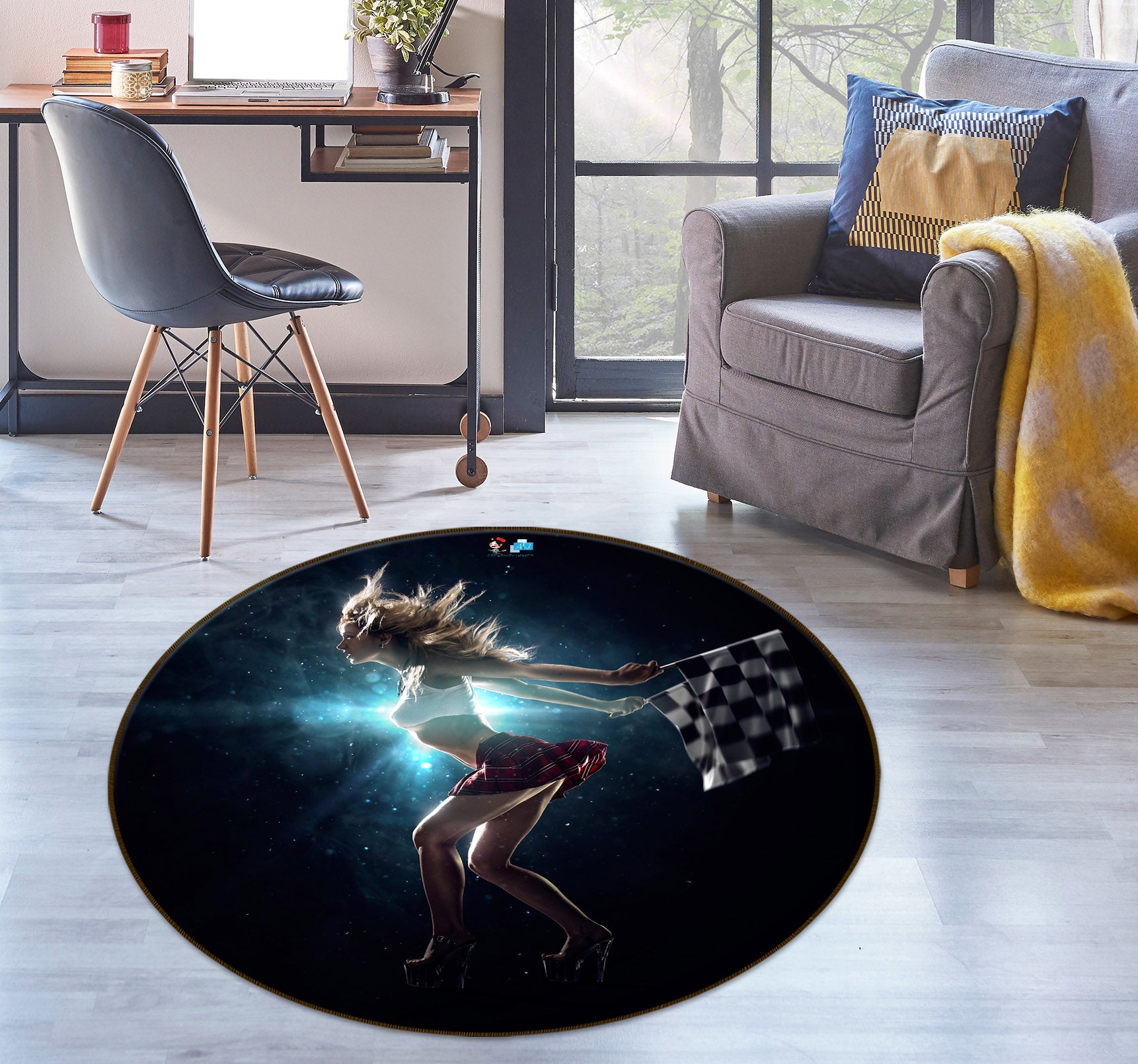 3D Beauty Referee 74151 Round Non Slip Rug Mat