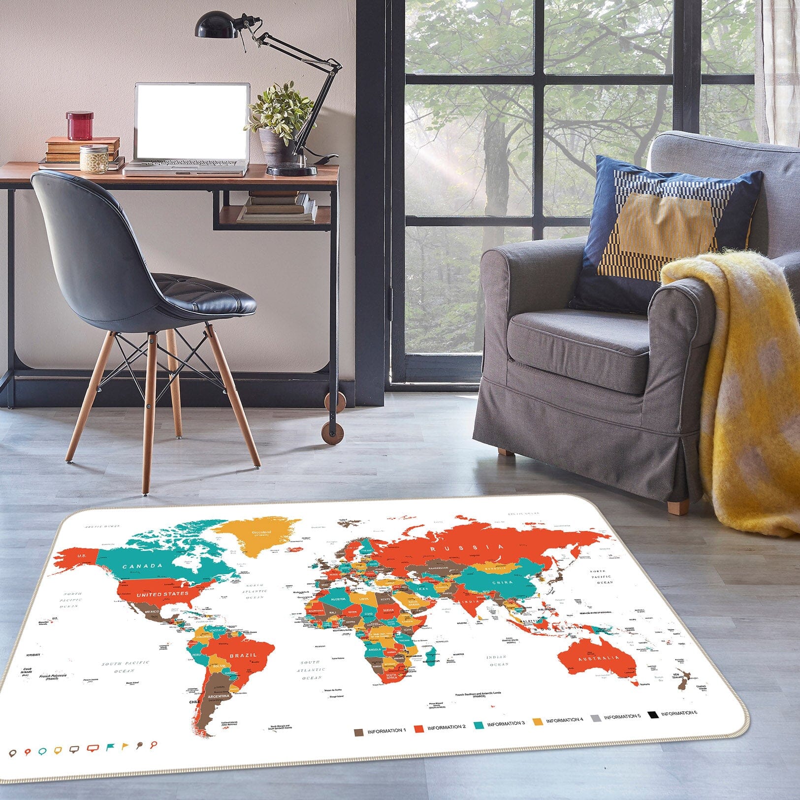 3D Color Clouds 252 World Map Non Slip Rug Mat Mat AJ Creativity Home 