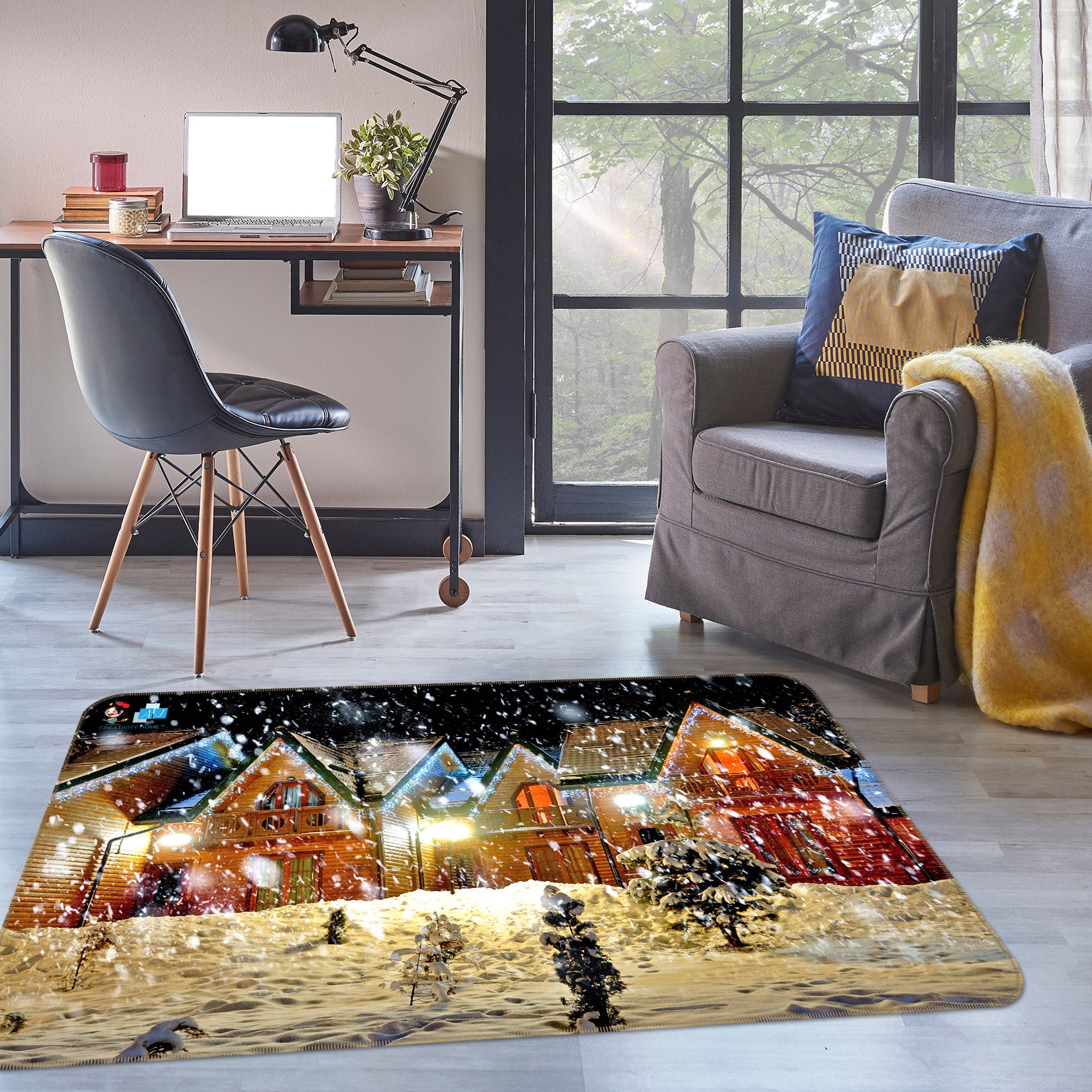 3D Snow House 55058 Christmas Non Slip Rug Mat Xmas
