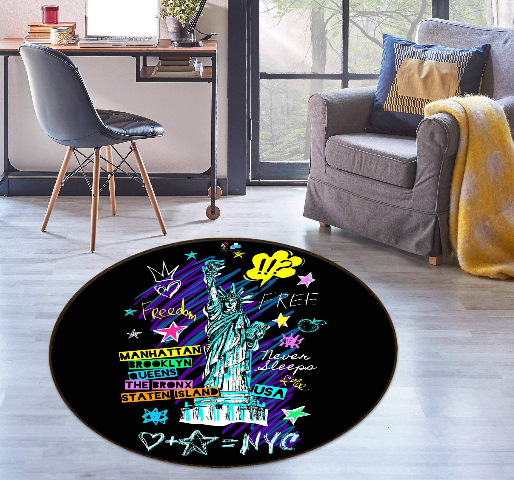 3D Liberty 75052 Round Non Slip Rug Mat
