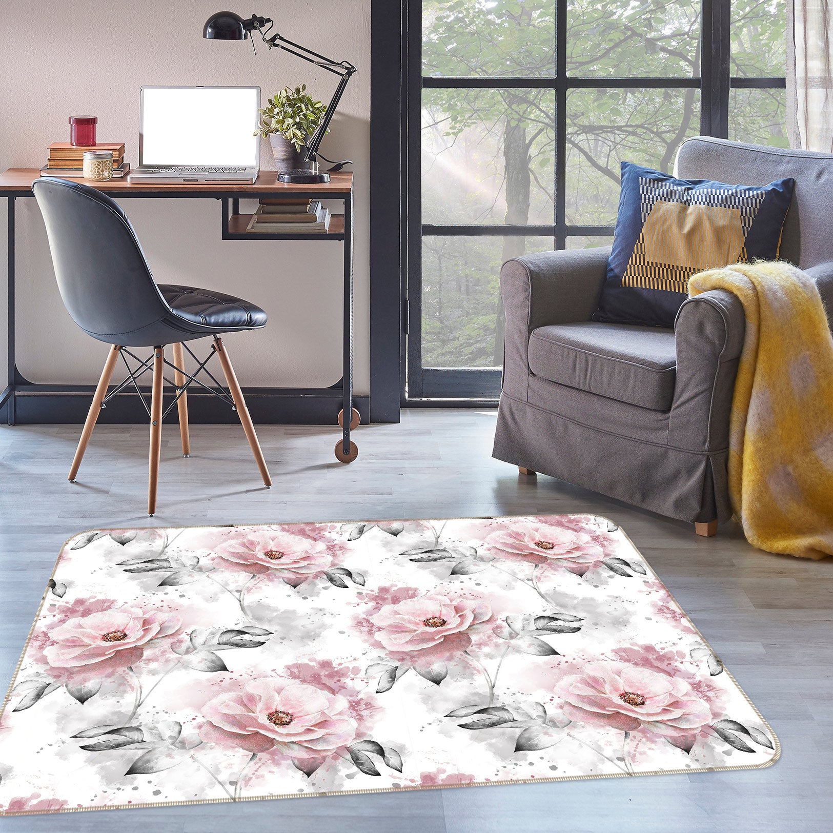 3D Pink Flowers 37093 Non Slip Rug Mat