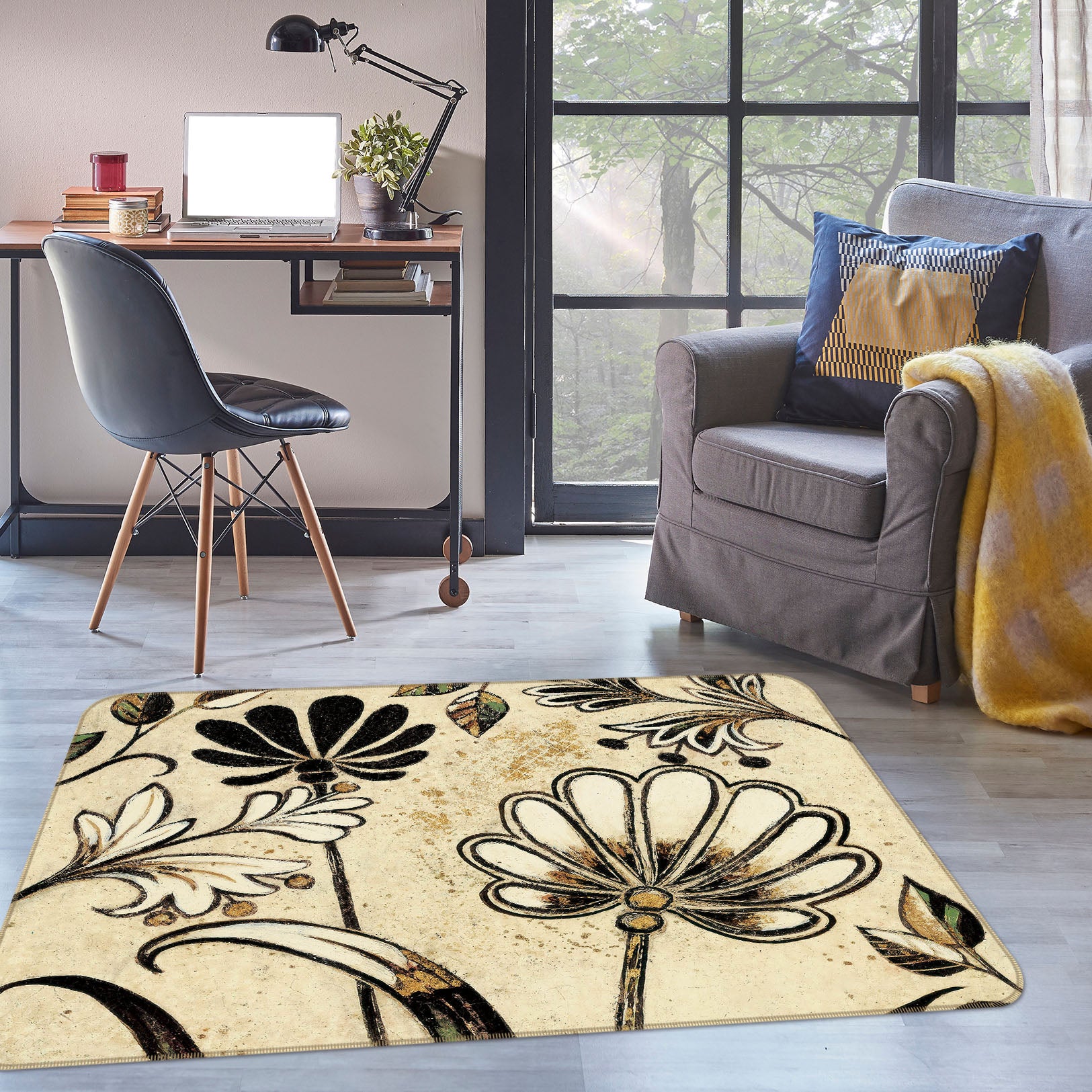 3D Flowers Pattern 32063 Non Slip Rug Mat