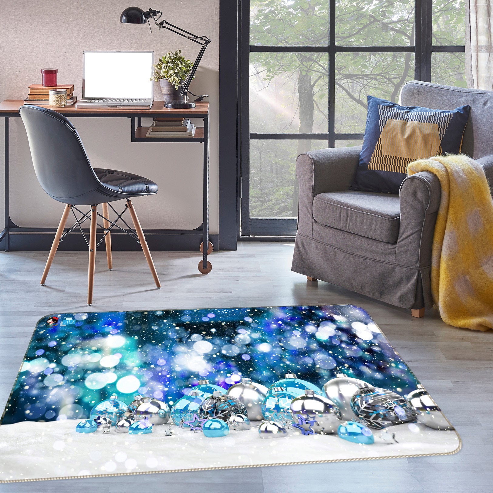 3D Blue Ball 54243 Christmas Non Slip Rug Mat Xmas