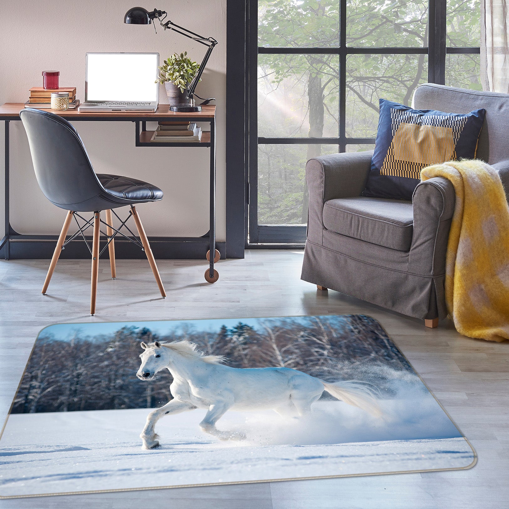 3D Snow Horse 016 Animal Non Slip Rug Mat