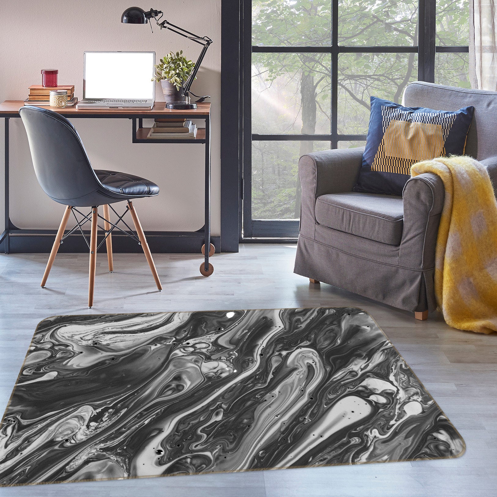 3D Black Gray Lines 30082 Non Slip Rug Mat