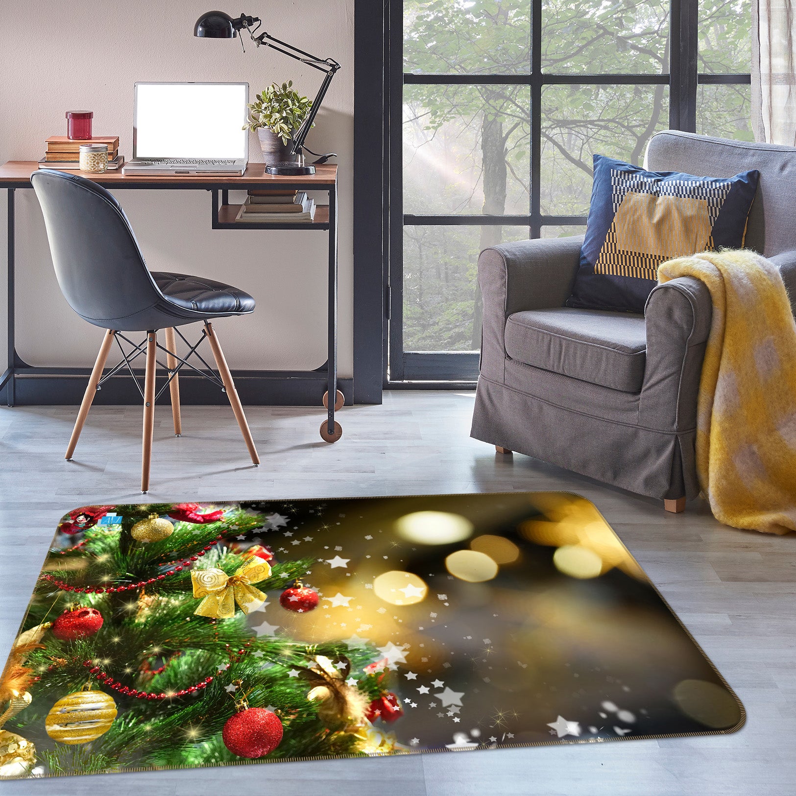 3D Tree Colorful Ball 55105 Christmas Non Slip Rug Mat Xmas