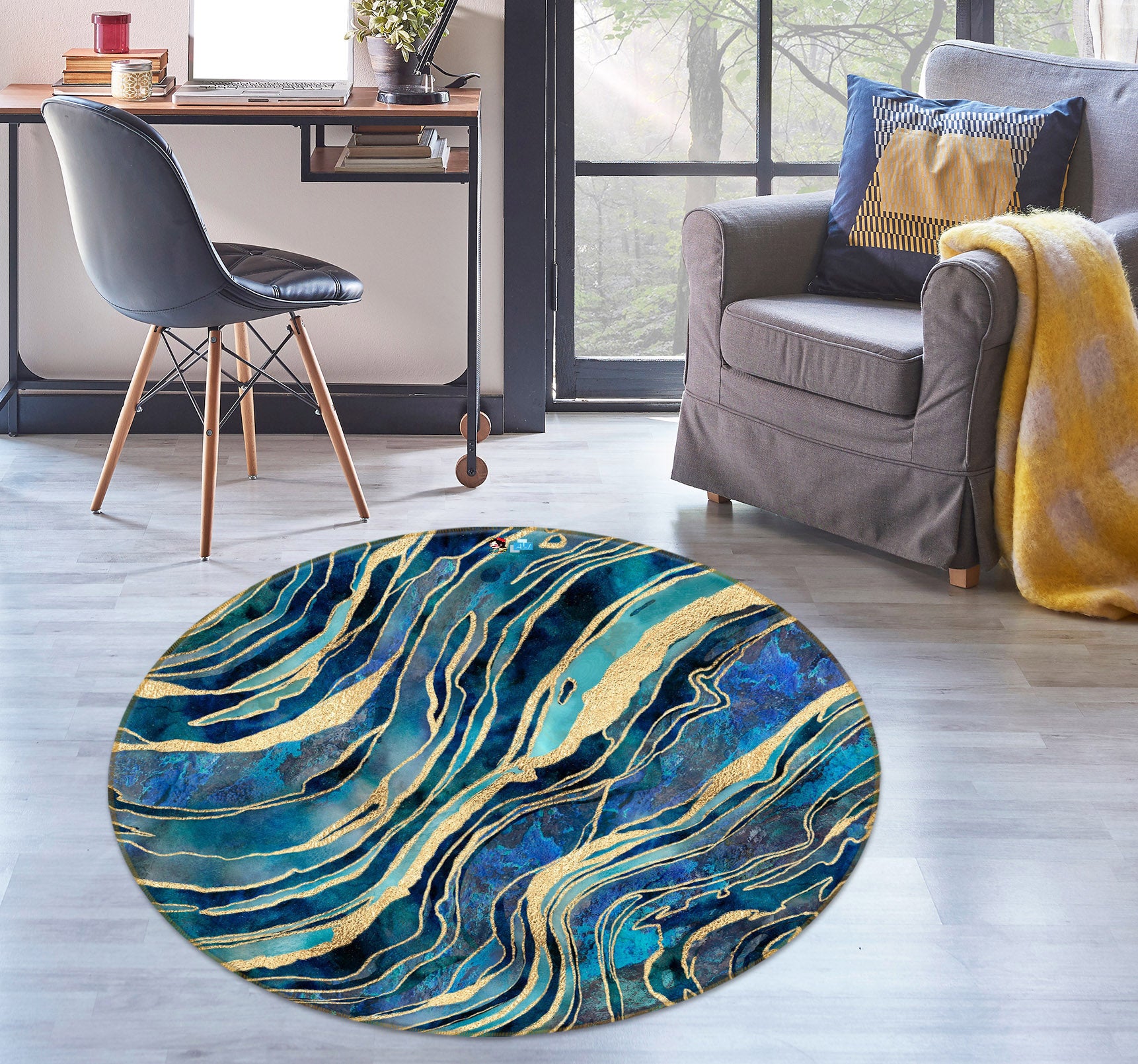 3D Blue Curve Texture 83058 Andrea haase Rug Round Non Slip Rug Mat