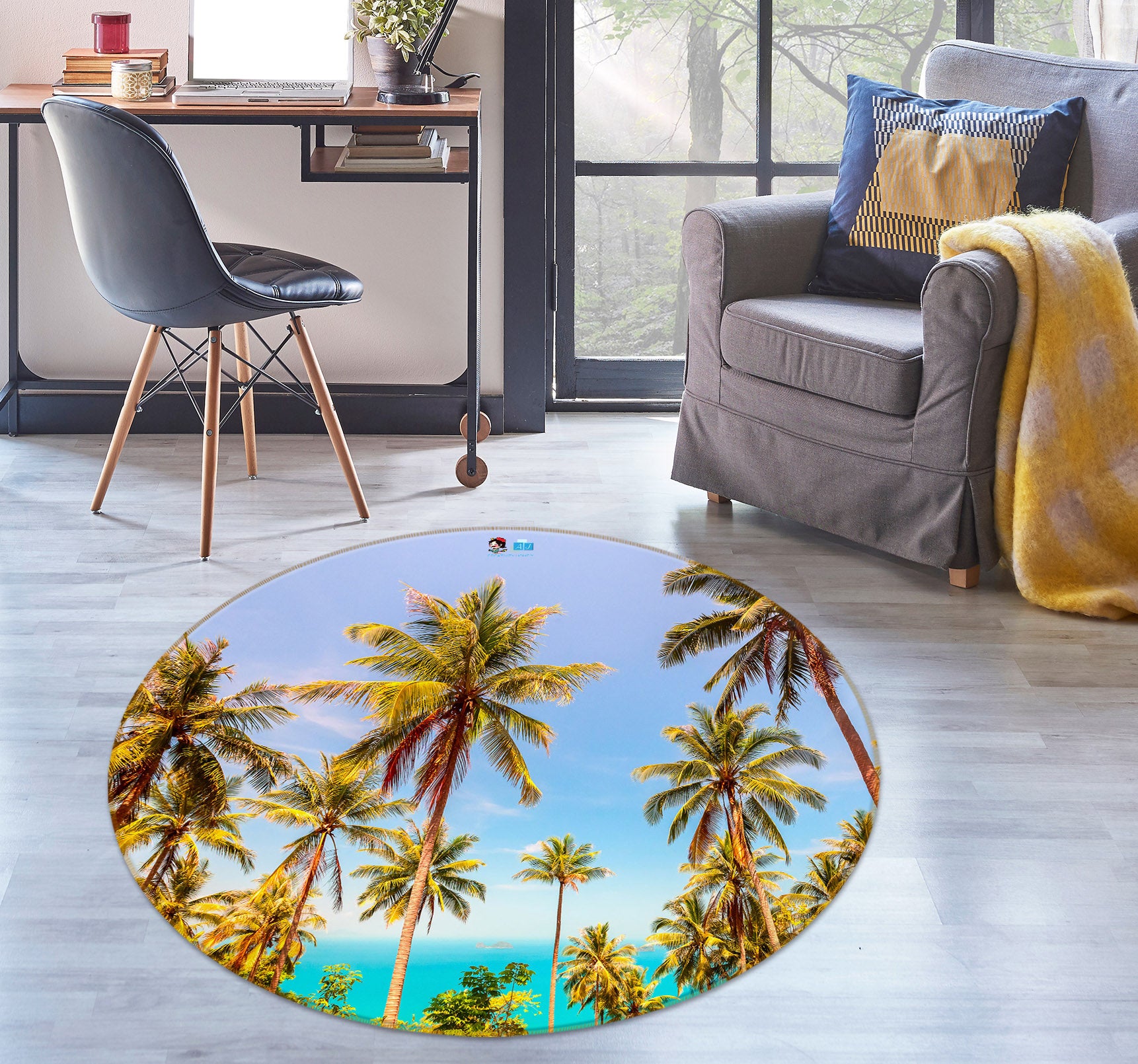 3D Coconut Grove 75090 Round Non Slip Rug Mat