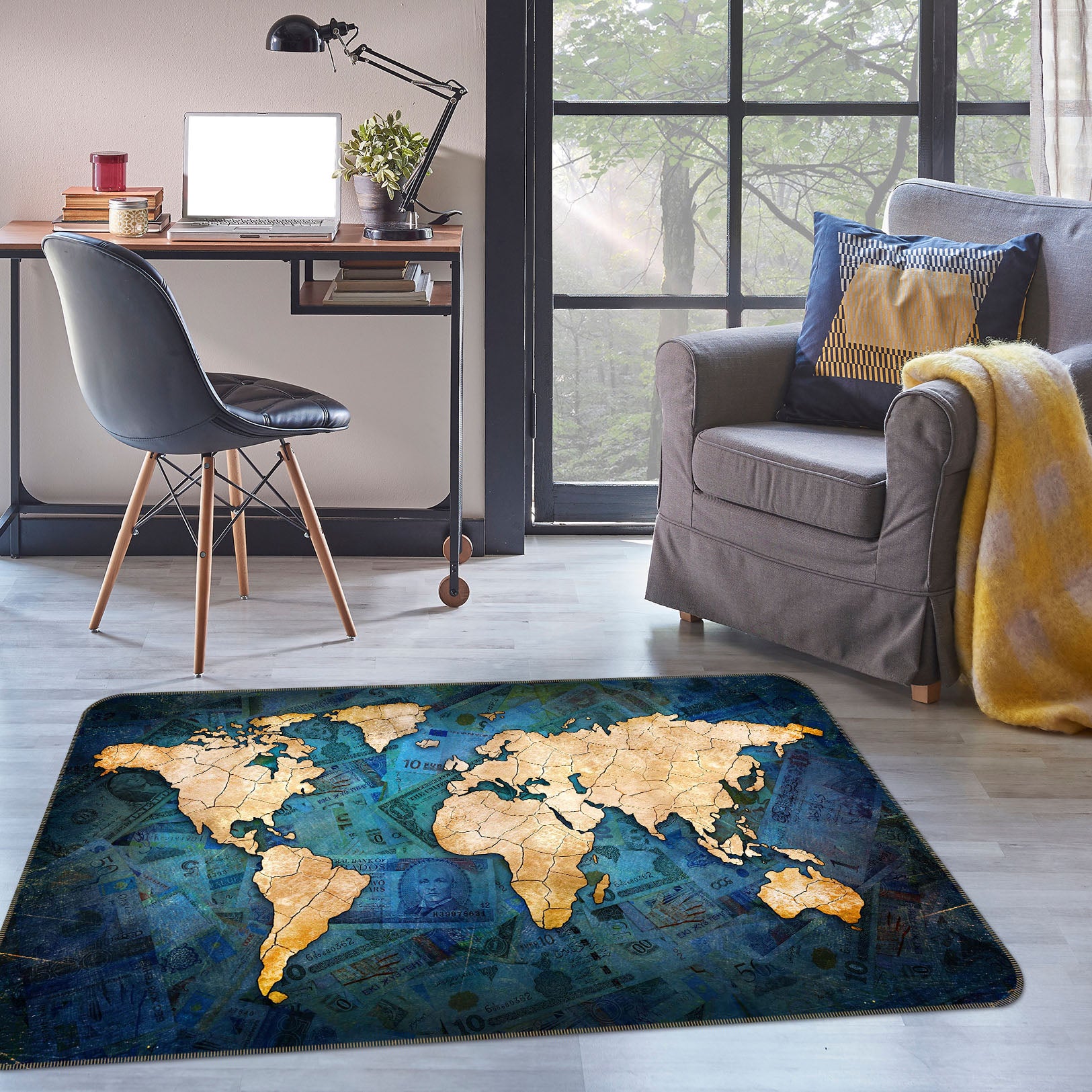 3D Golden Land 239 World Map Non Slip Rug Mat