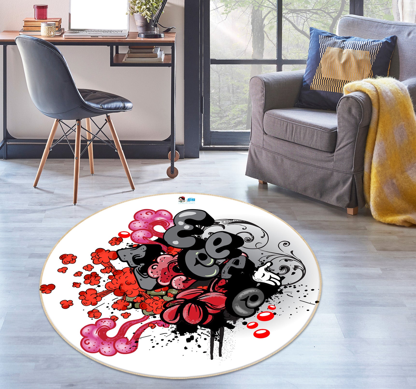 3D Pattern 74299 Round Non Slip Rug Mat