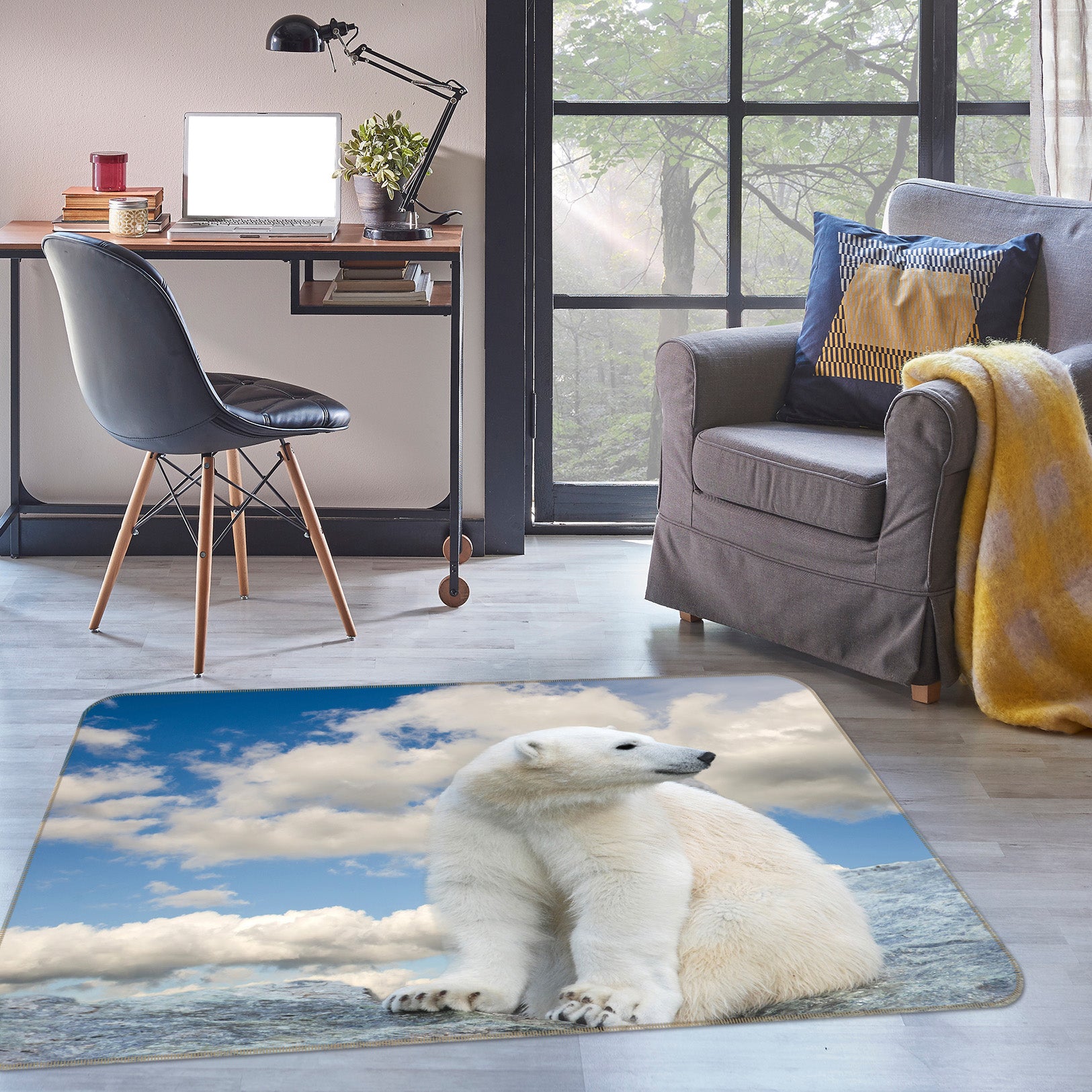 3D White Bear Cloud 133 Animal Non Slip Rug Mat