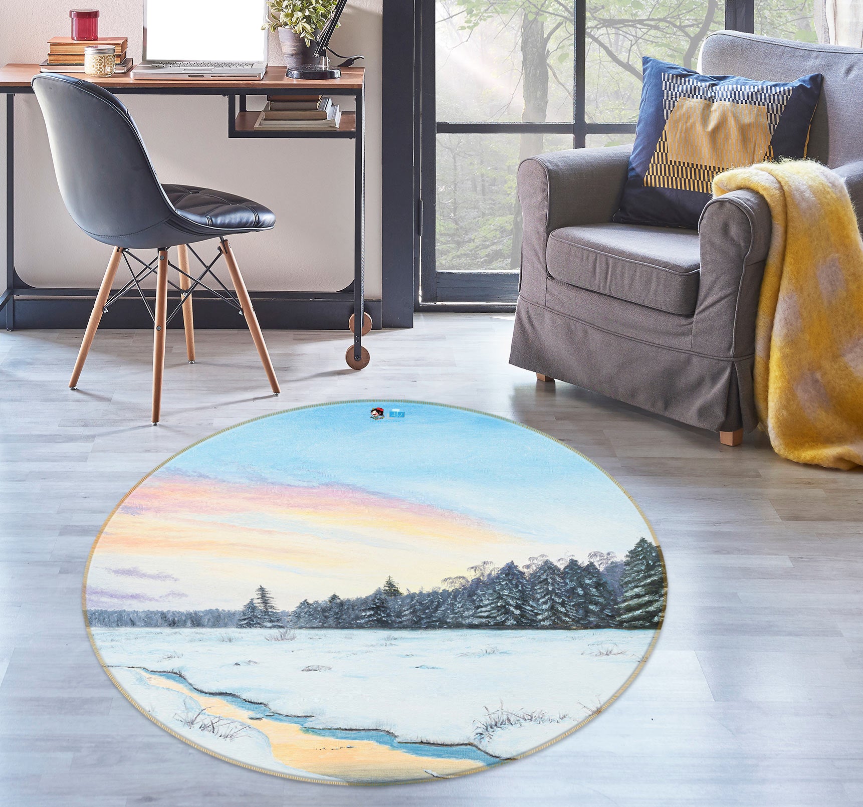 3D Snowfield Forest 18152 Marina Zotova Rug Round Non Slip Rug Mat