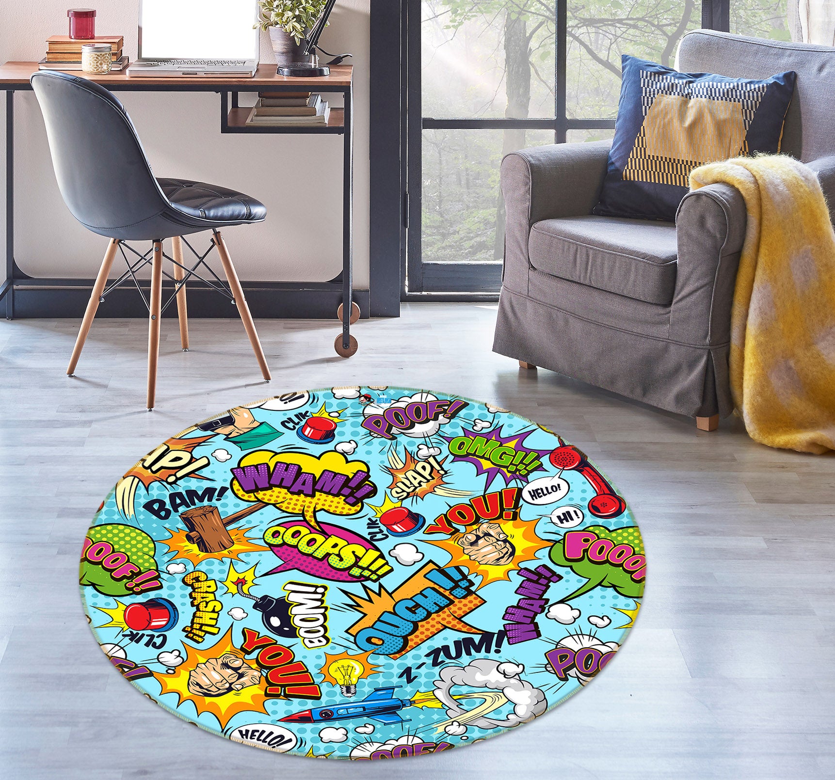 3D Colored Letters 75069 Round Non Slip Rug Mat