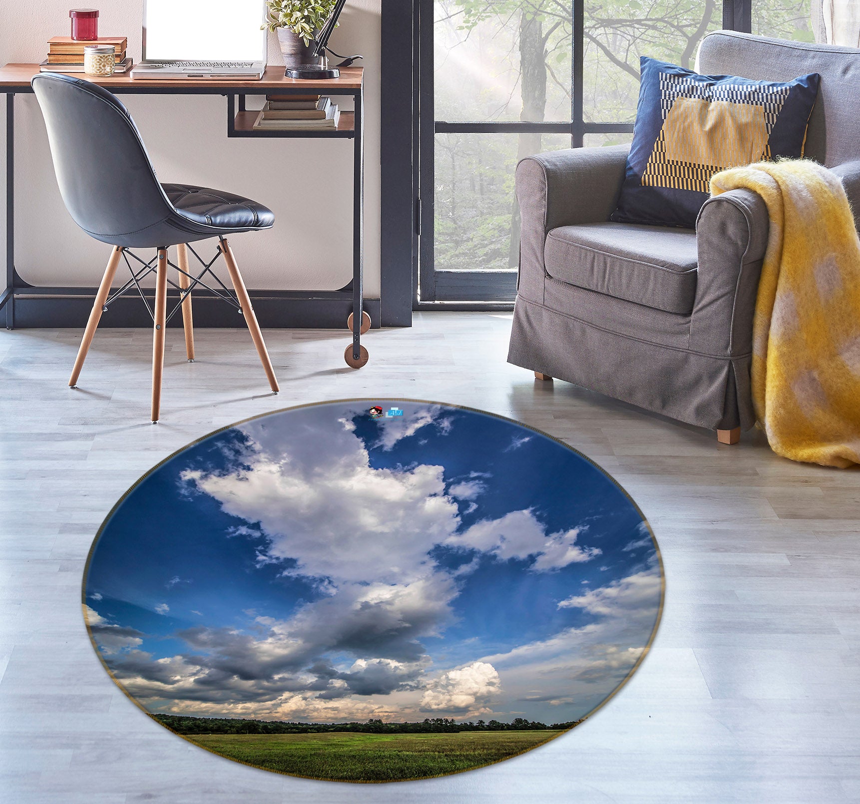 3D Sky Clouds 85128 Jerry LoFaro Rug Round Non Slip Rug Mat